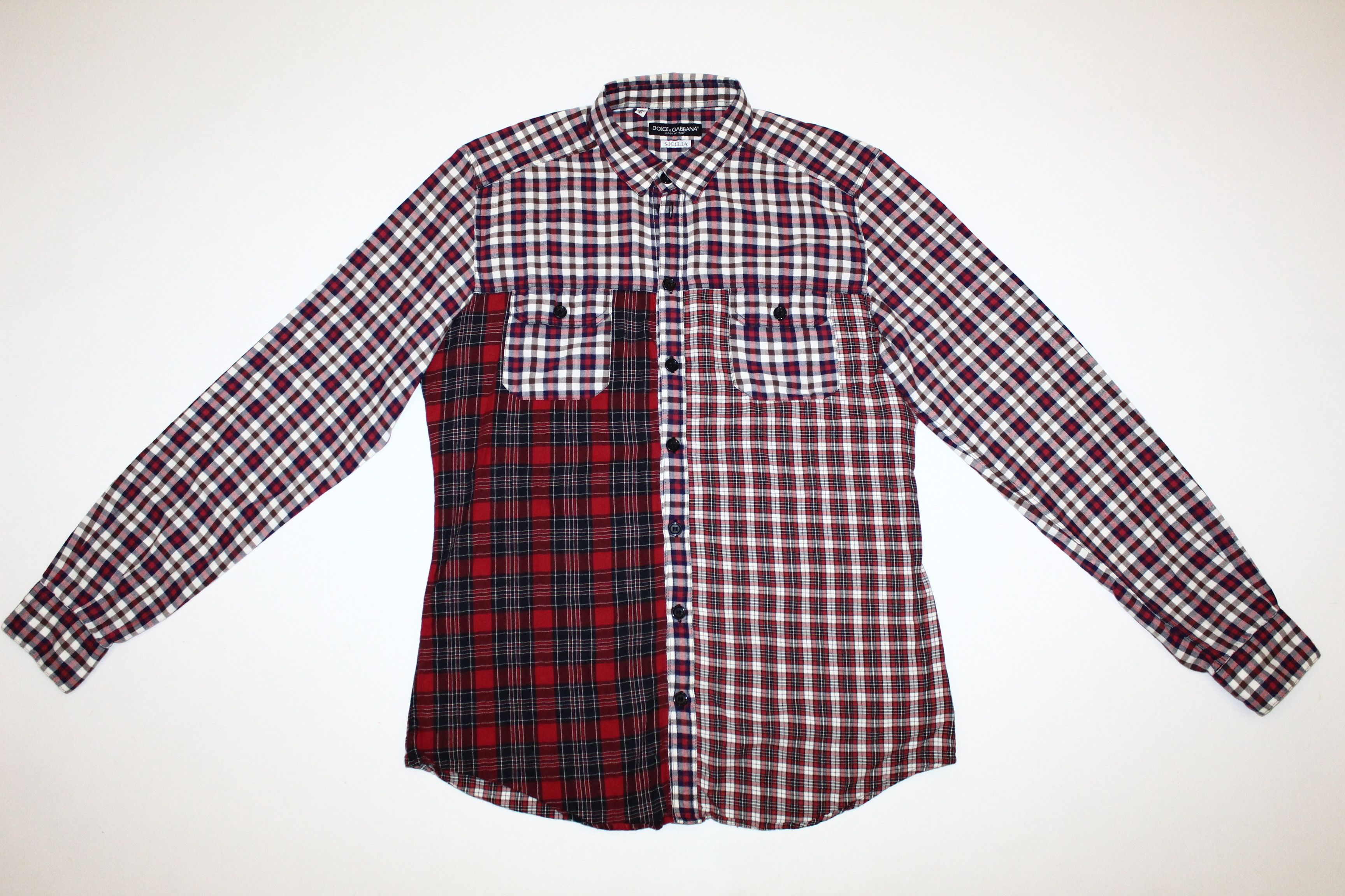 Dolce & Gabbana 💥 RARE 💥 Dolce & Gabbana Sicilia Patchwork Flannel Shirt Size US M / EU 48-50 / 2 - 2 Thumbnail