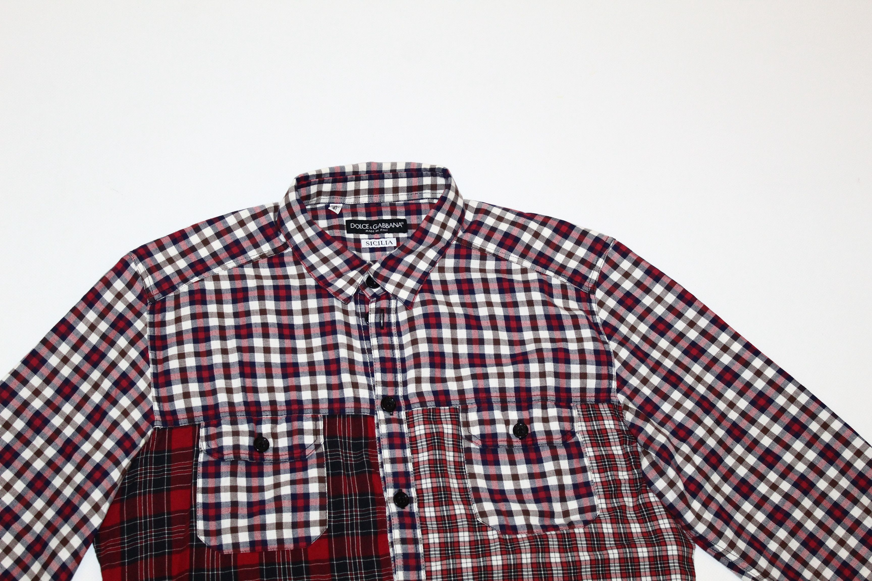 Dolce & Gabbana 💥 RARE 💥 Dolce & Gabbana Sicilia Patchwork Flannel Shirt Size US M / EU 48-50 / 2 - 3 Thumbnail