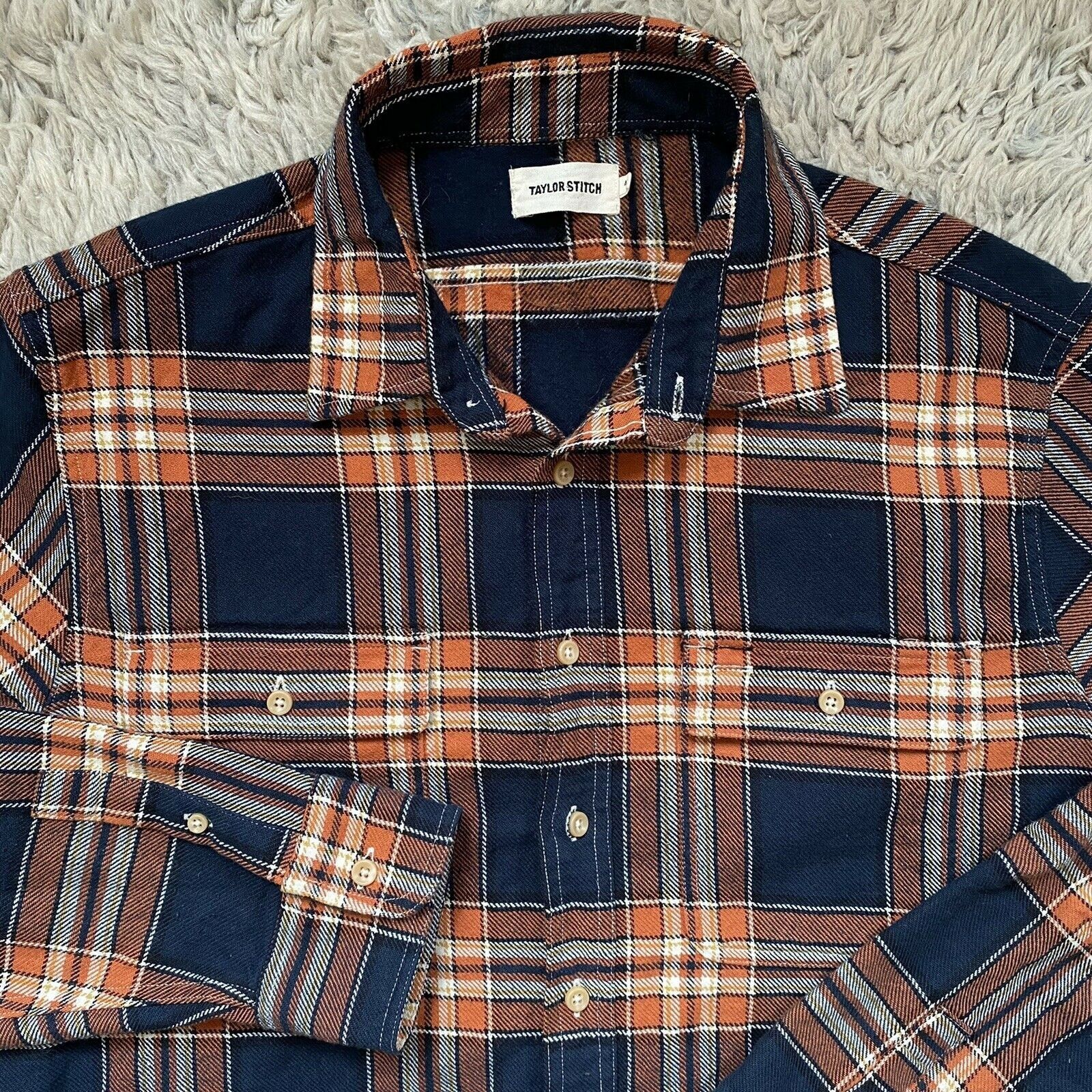 Taylor Stitch 44 XL Ledge Shirt Rust Plaid Orange Blue Flannel | Grailed