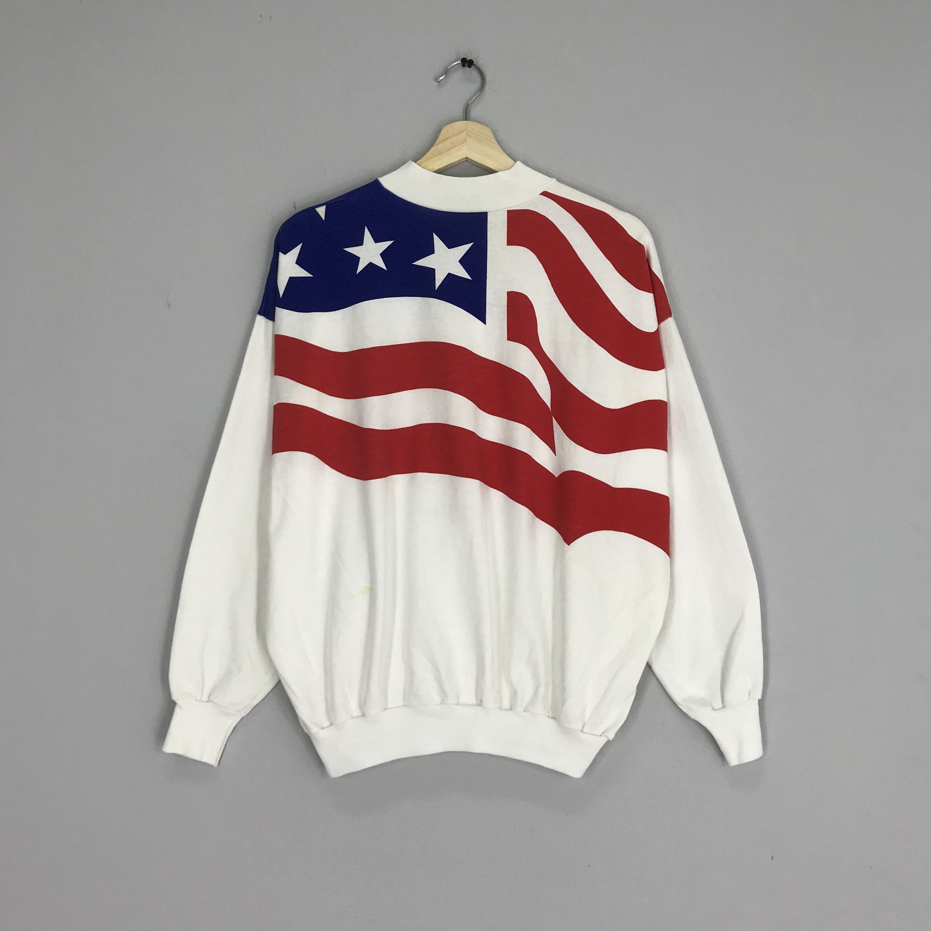 Other Vintage American Flag Sweater Zipper White Sweater Flag Size US XL / EU 56 / 4 - 1 Thumbnail