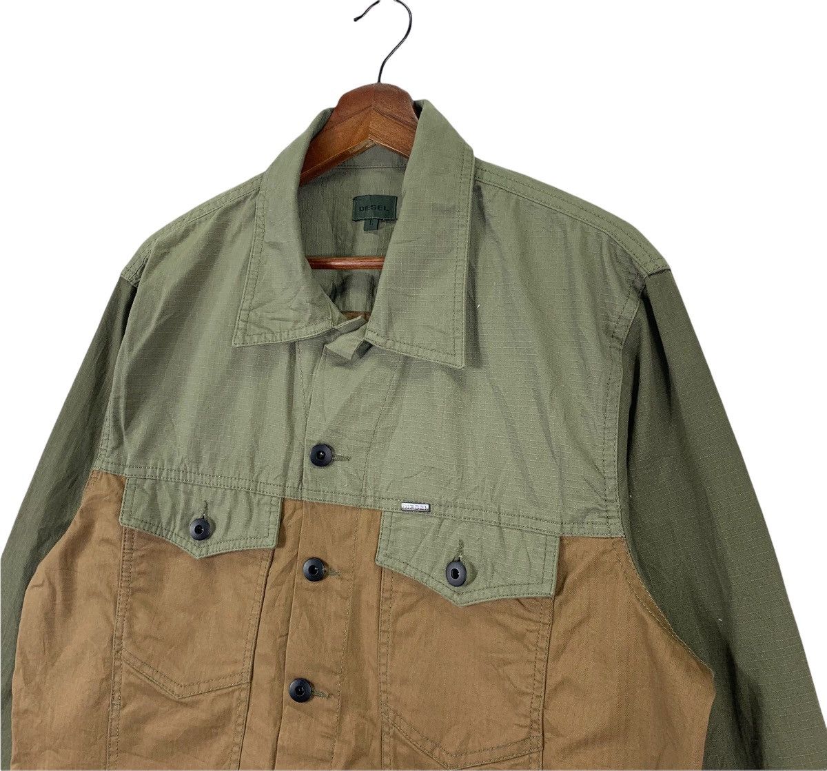 Designer Vintage Diesel Brand Truckers Cotton Patchwork Jacket Size US L / EU 52-54 / 3 - 4 Thumbnail
