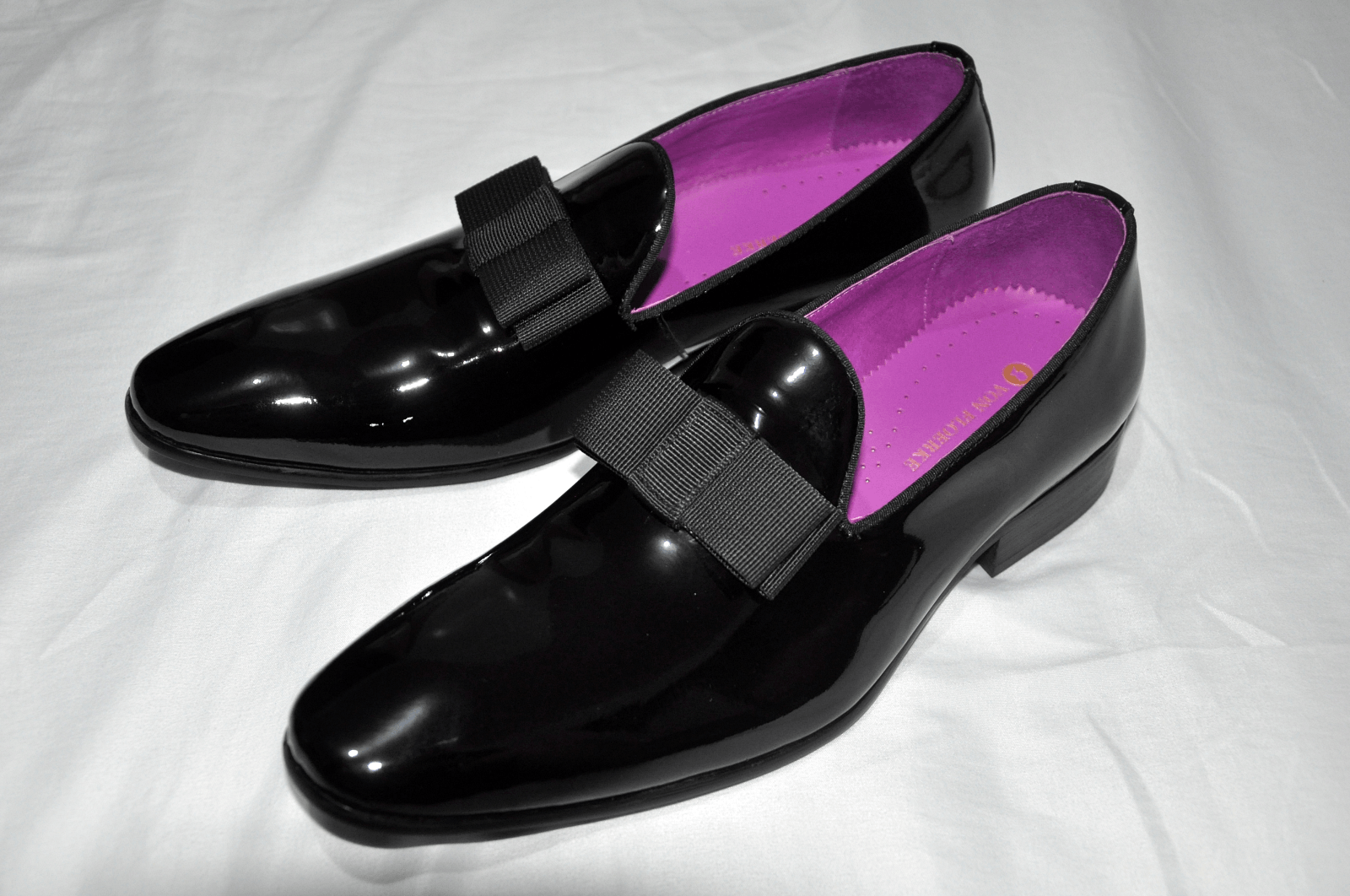 Designer VON FLOERKE BLACK PATENT LEATHER SMOKING TUXEDO SLIP-ONS Size US 11 / EU 44 - 8 Thumbnail