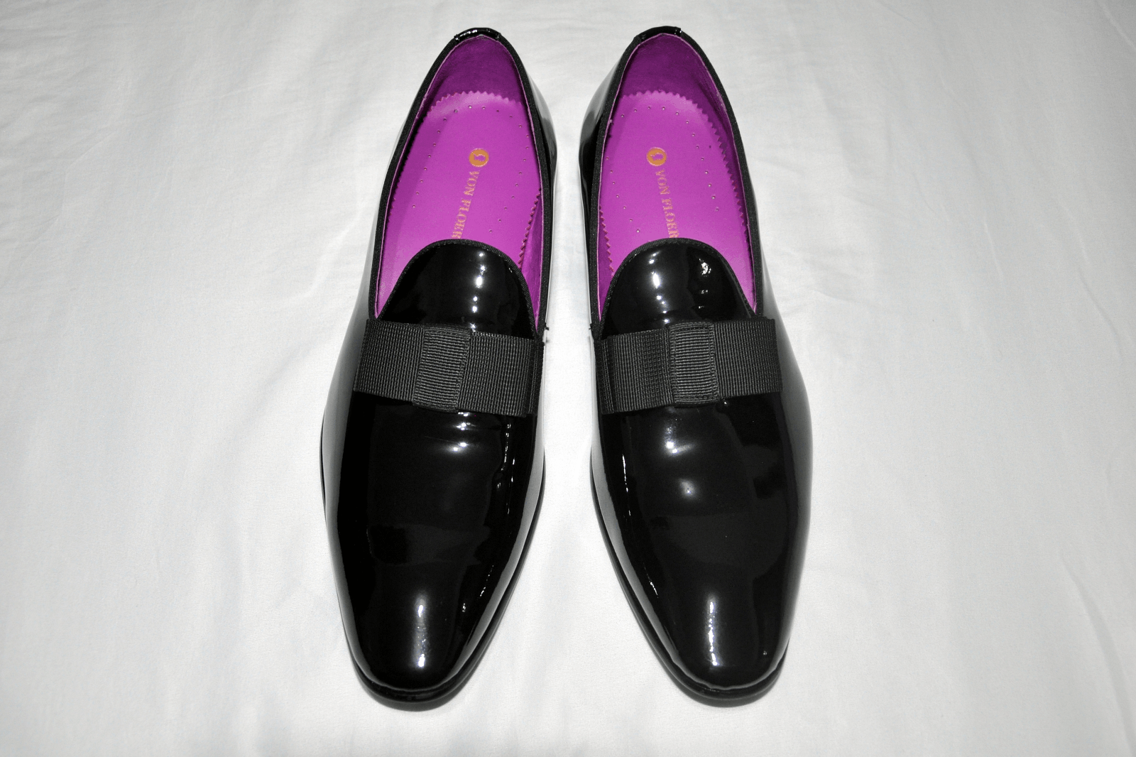 Designer VON FLOERKE BLACK PATENT LEATHER SMOKING TUXEDO SLIP-ONS Size US 11 / EU 44 - 6 Thumbnail