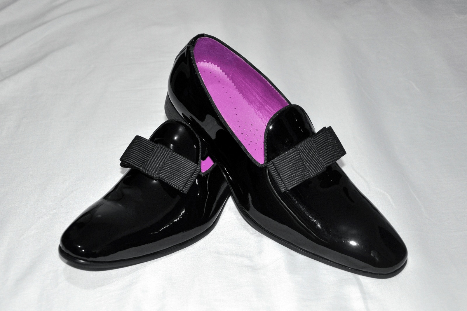 Designer VON FLOERKE BLACK PATENT LEATHER SMOKING TUXEDO SLIP-ONS Size US 11 / EU 44 - 5 Thumbnail