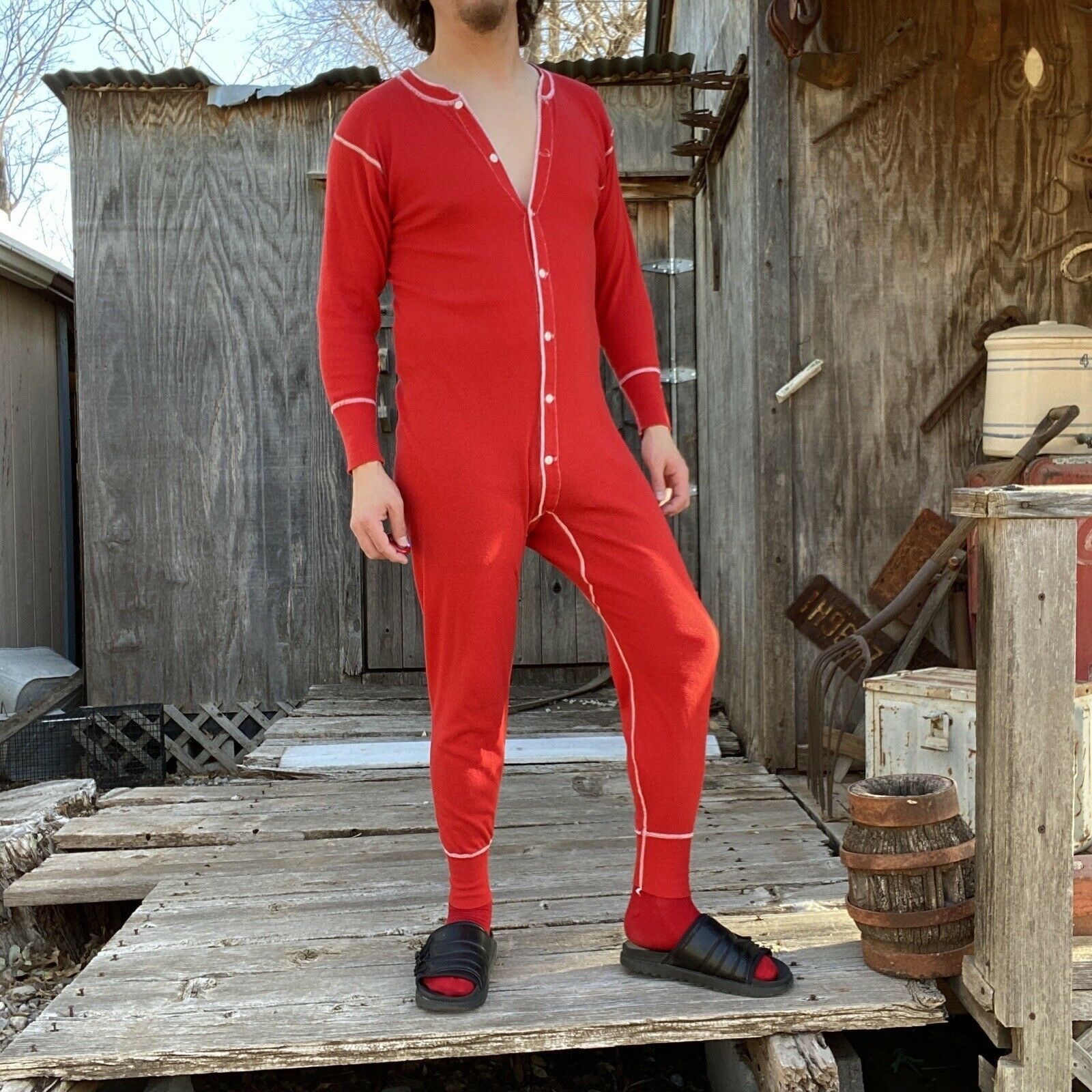 Vintage Vintage Rib Knit red union suit long johns underwear kodel Grailed