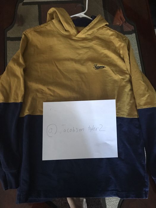 Blue and discount yellow supreme hoodie