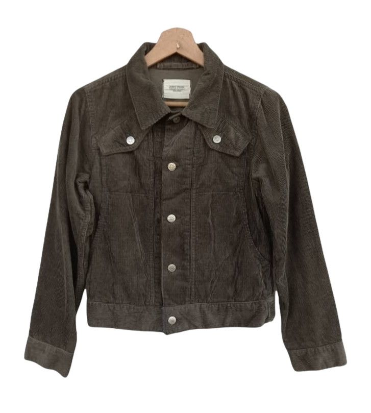 image of Cabane De Zucca x Issey Miyake Zucca Travail Corduroy Crop Trucker Jacket in Green (Size Small)