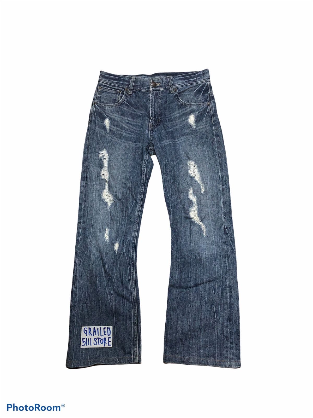 Japanese Brand FLARED⚡️⚡️⚡️DISTRESSED BUCKLE BACK DENIM Size US 31 - 1 Thumbnail