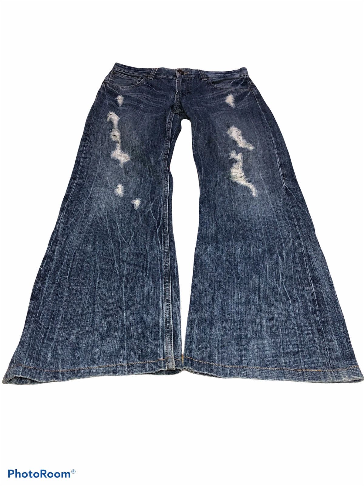 Japanese Brand FLARED⚡️⚡️⚡️DISTRESSED BUCKLE BACK DENIM Size US 31 - 2 Thumbnail