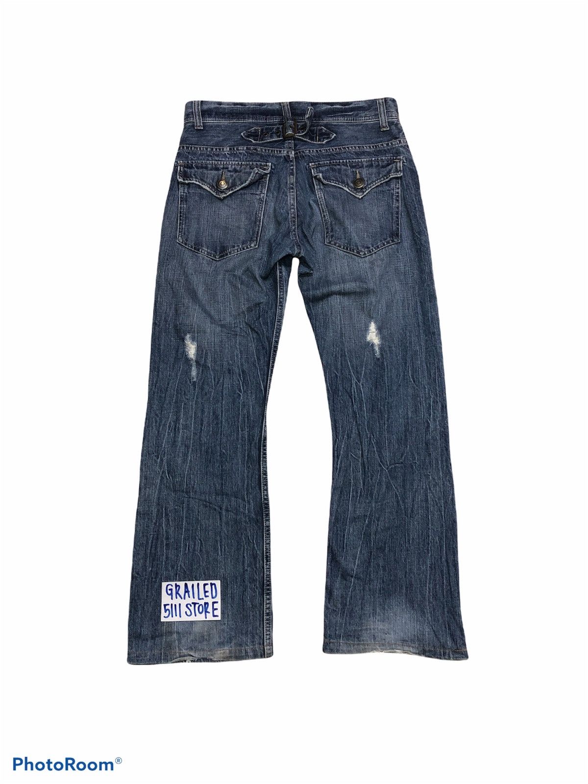 Japanese Brand FLARED⚡️⚡️⚡️DISTRESSED BUCKLE BACK DENIM Size US 31 - 3 Thumbnail