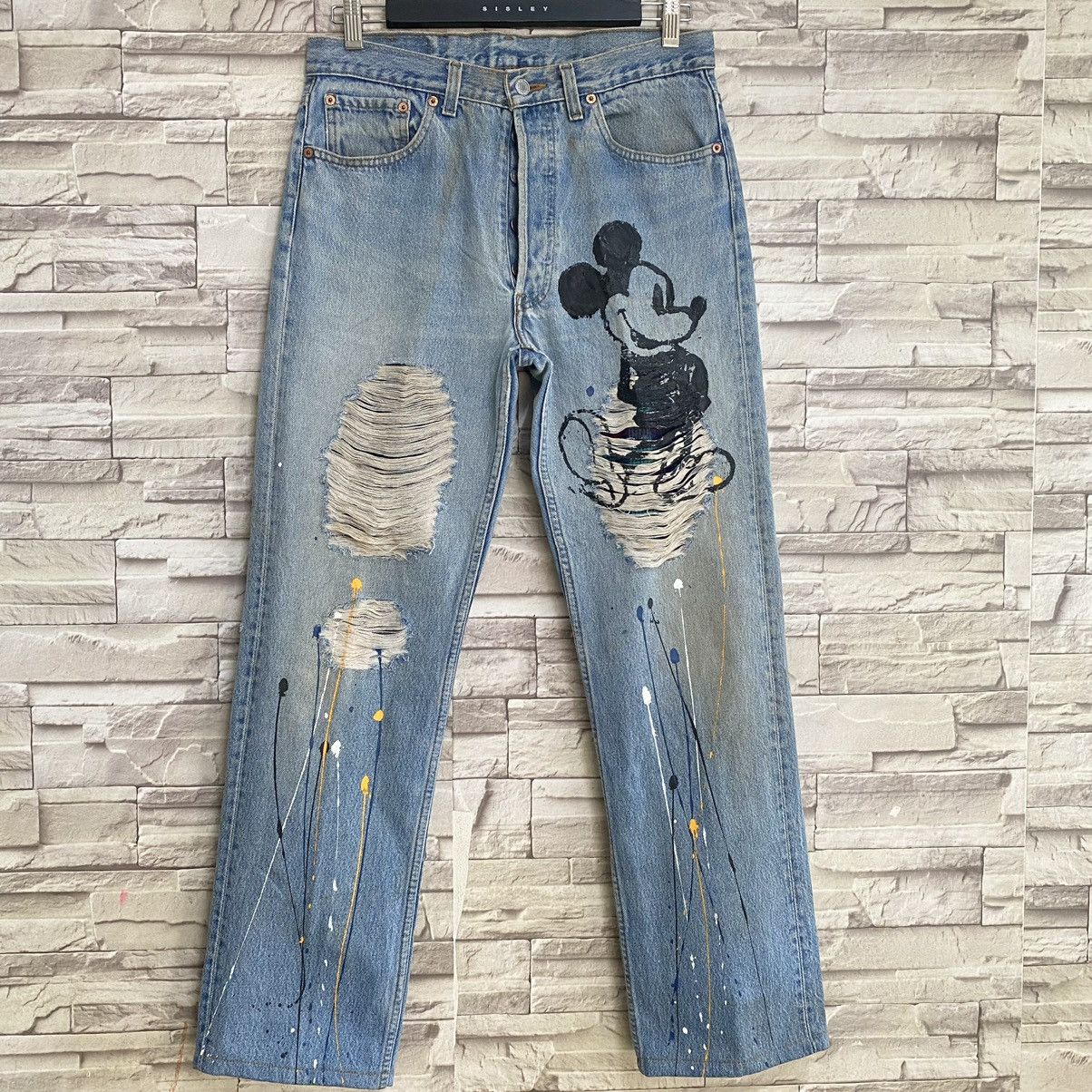 Levi's Vintage Levis 501 Custom Distressed Mickey Painter Jeans Size US 32 / EU 48 - 3 Thumbnail