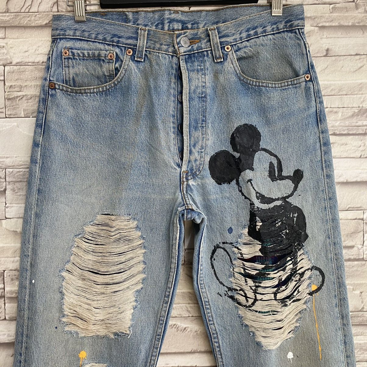 Levi's Vintage Levis 501 Custom Distressed Mickey Painter Jeans Size US 32 / EU 48 - 4 Thumbnail