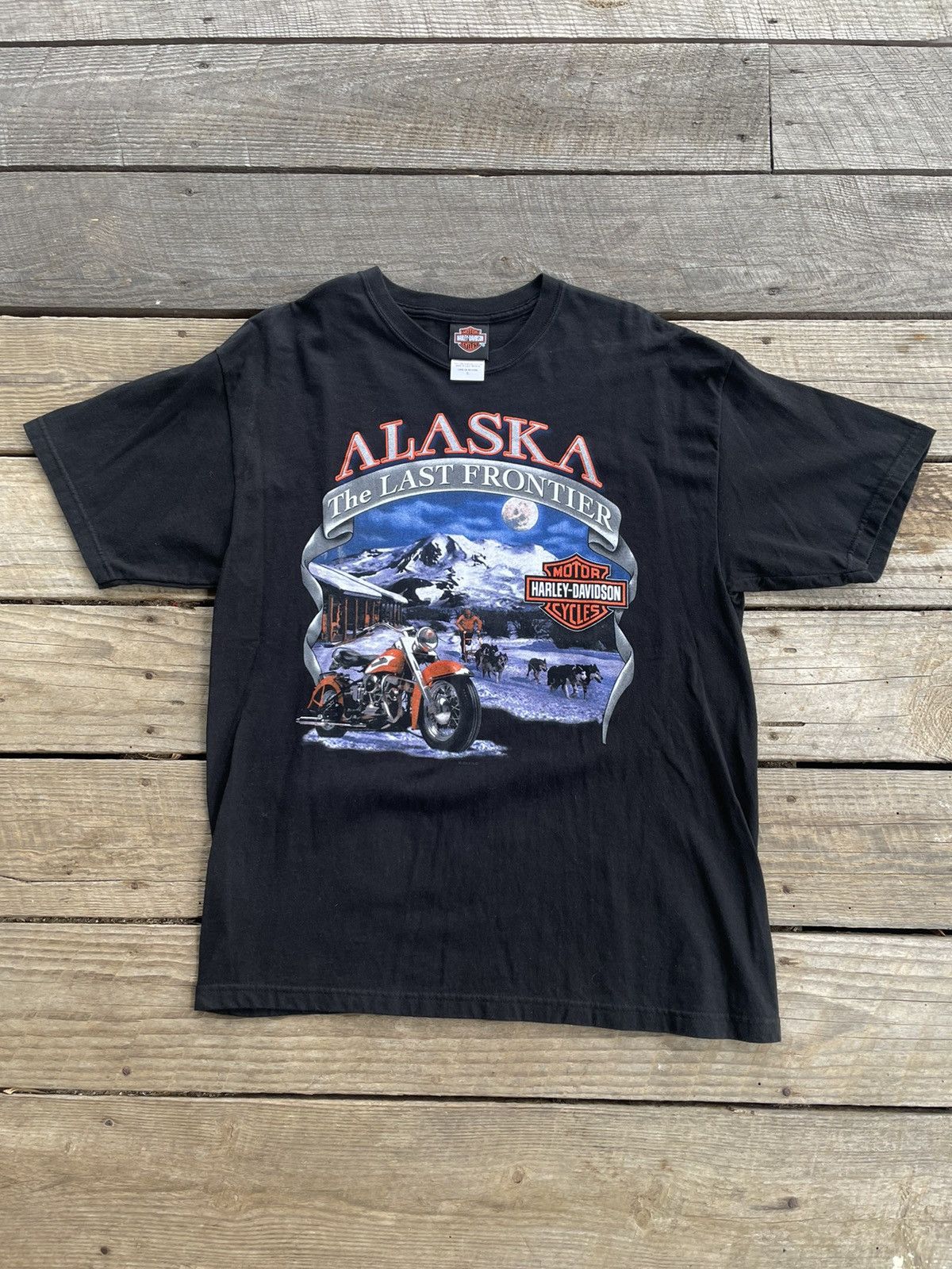 Pre-owned Harley Davidson Vintage  Alaska Double Sided Shirt Large In Black