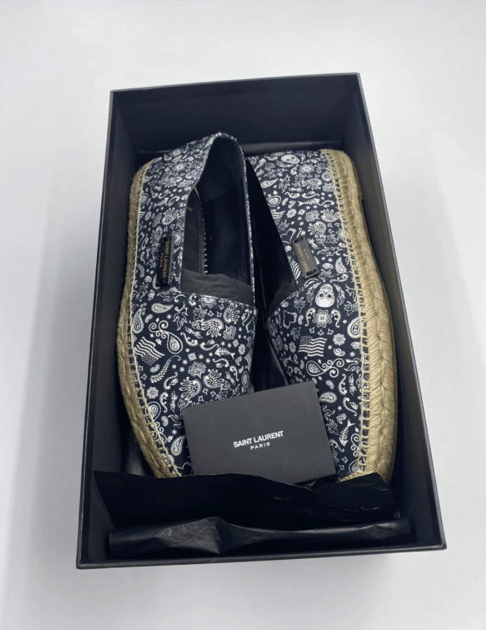 image of Saint Laurent Paris Saint Laurent Patterned Logo Espadrilles Shoes in Black, Men's (Size 8)