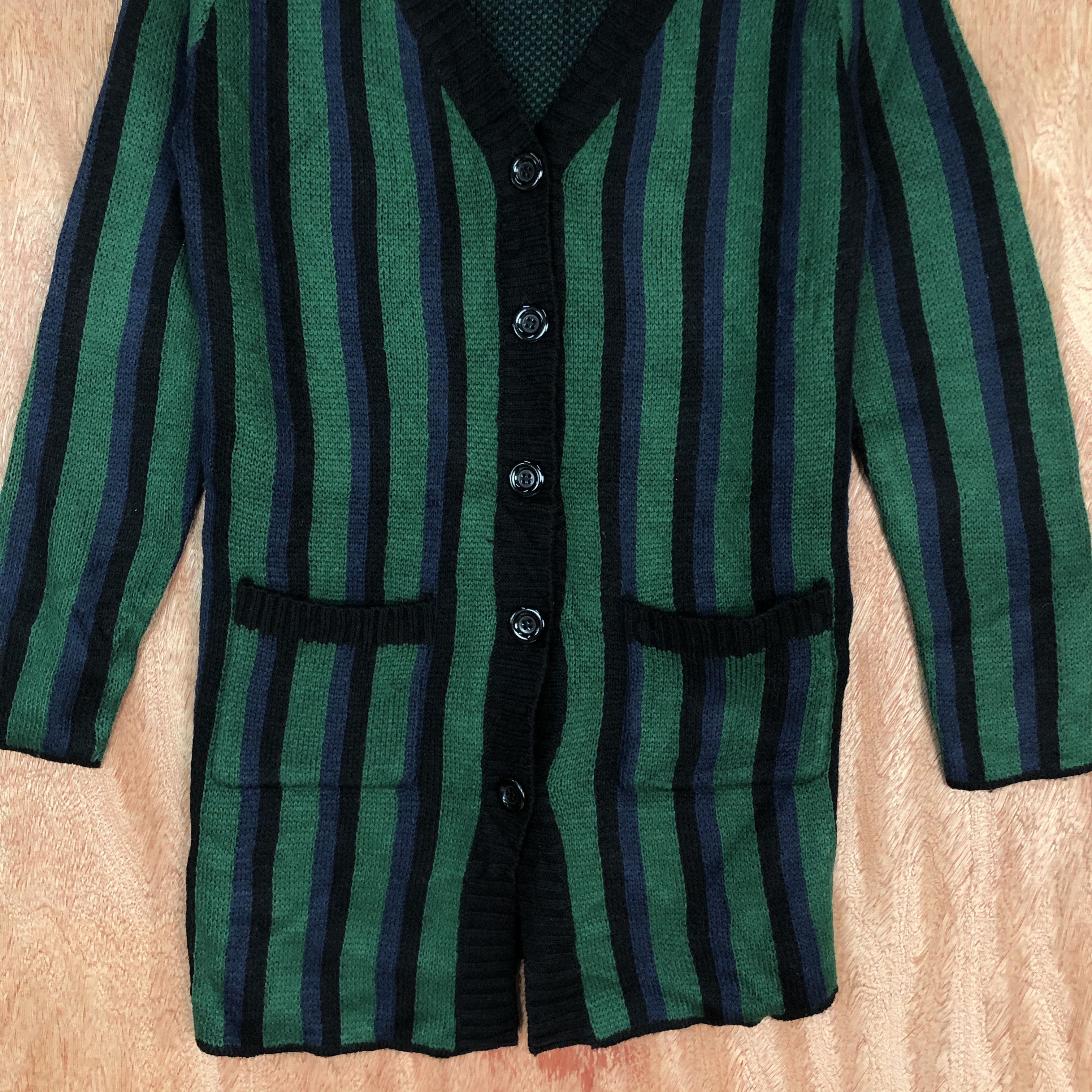 Homespun Knitwear × Japanese Brand Chic MUse Stripe Black Green Knitwer #c469 Size US M / EU 48-50 / 2 - 8 Thumbnail