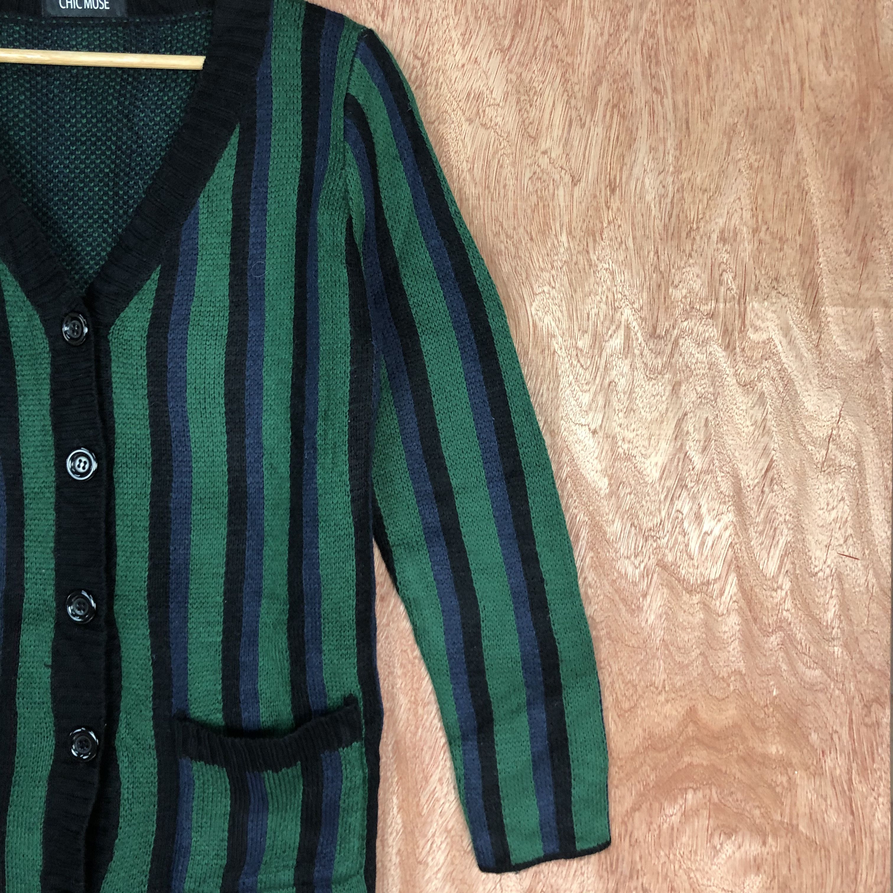 Homespun Knitwear × Japanese Brand Chic MUse Stripe Black Green Knitwer #c469 Size US M / EU 48-50 / 2 - 5 Thumbnail