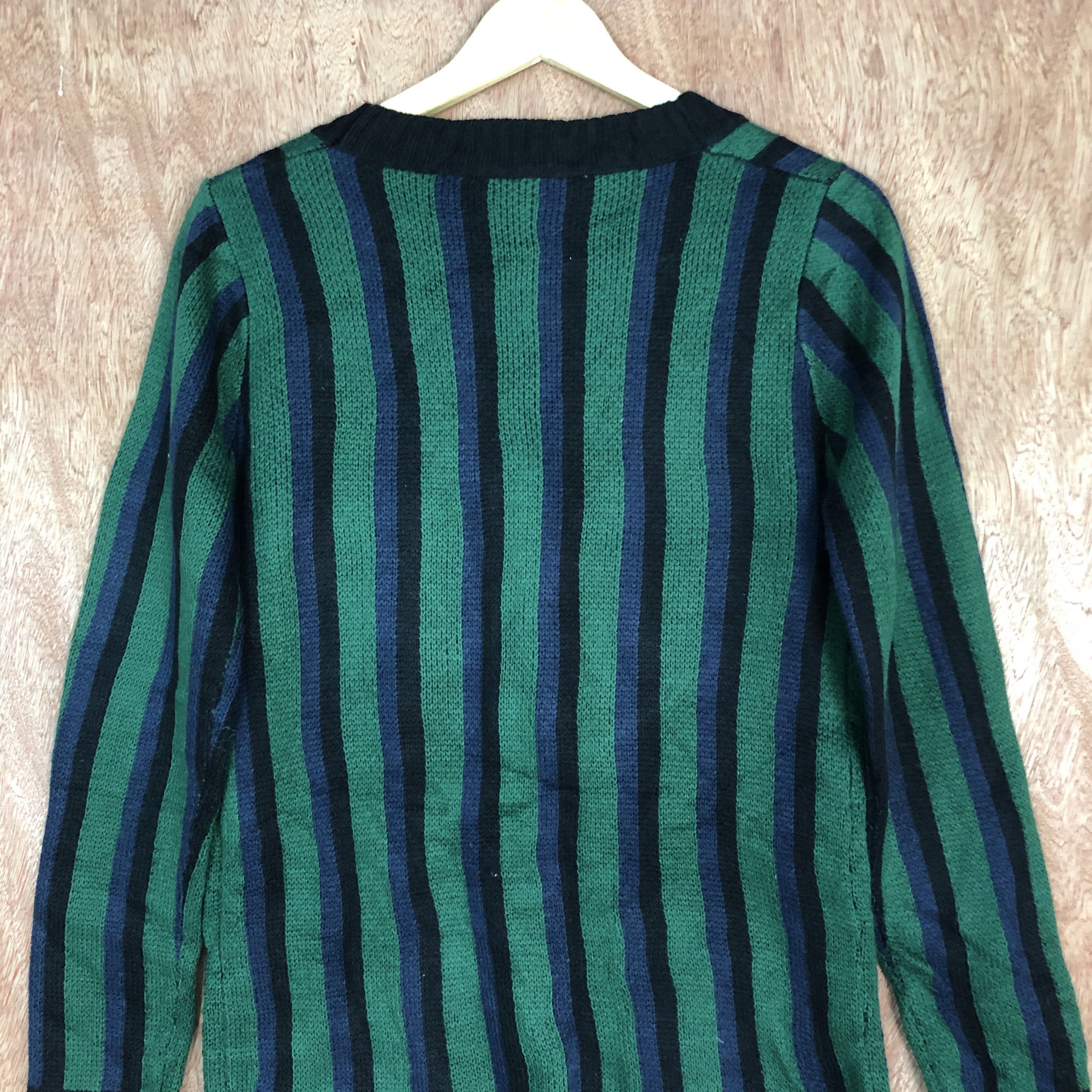 Homespun Knitwear × Japanese Brand Chic MUse Stripe Black Green Knitwer #c469 Size US M / EU 48-50 / 2 - 12 Thumbnail