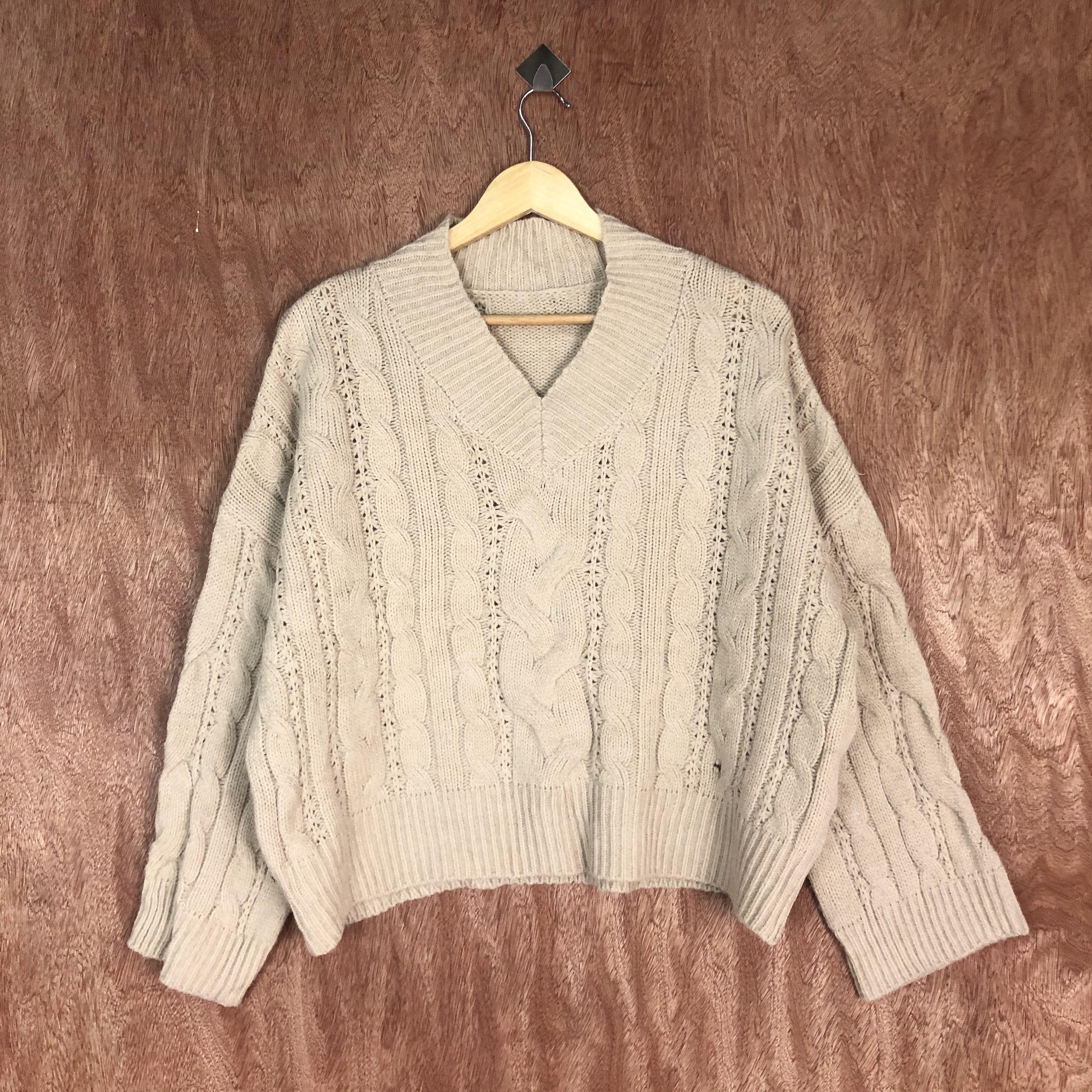 Japan Brown Shag Shaggy cable Knitwear #c461