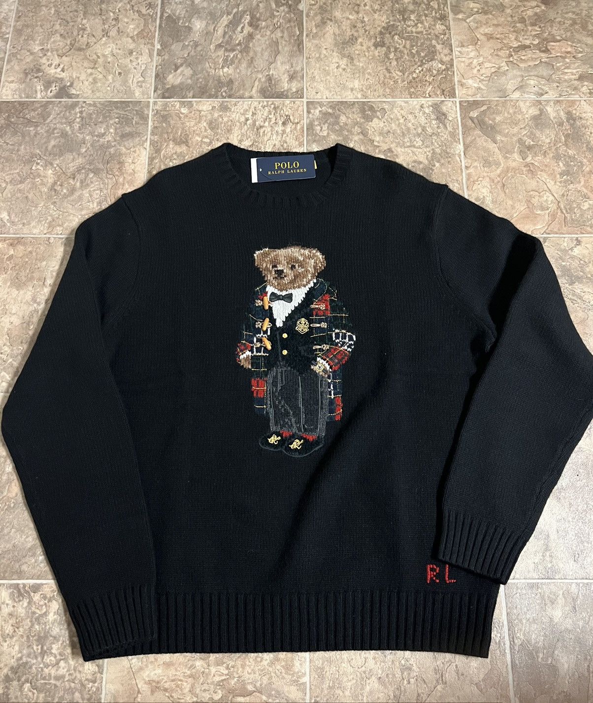 image of Polo Ralph Lauren Deadstock Polo Bear Parka Bear Wool Sweater in Black, Men's (Size 2XL)