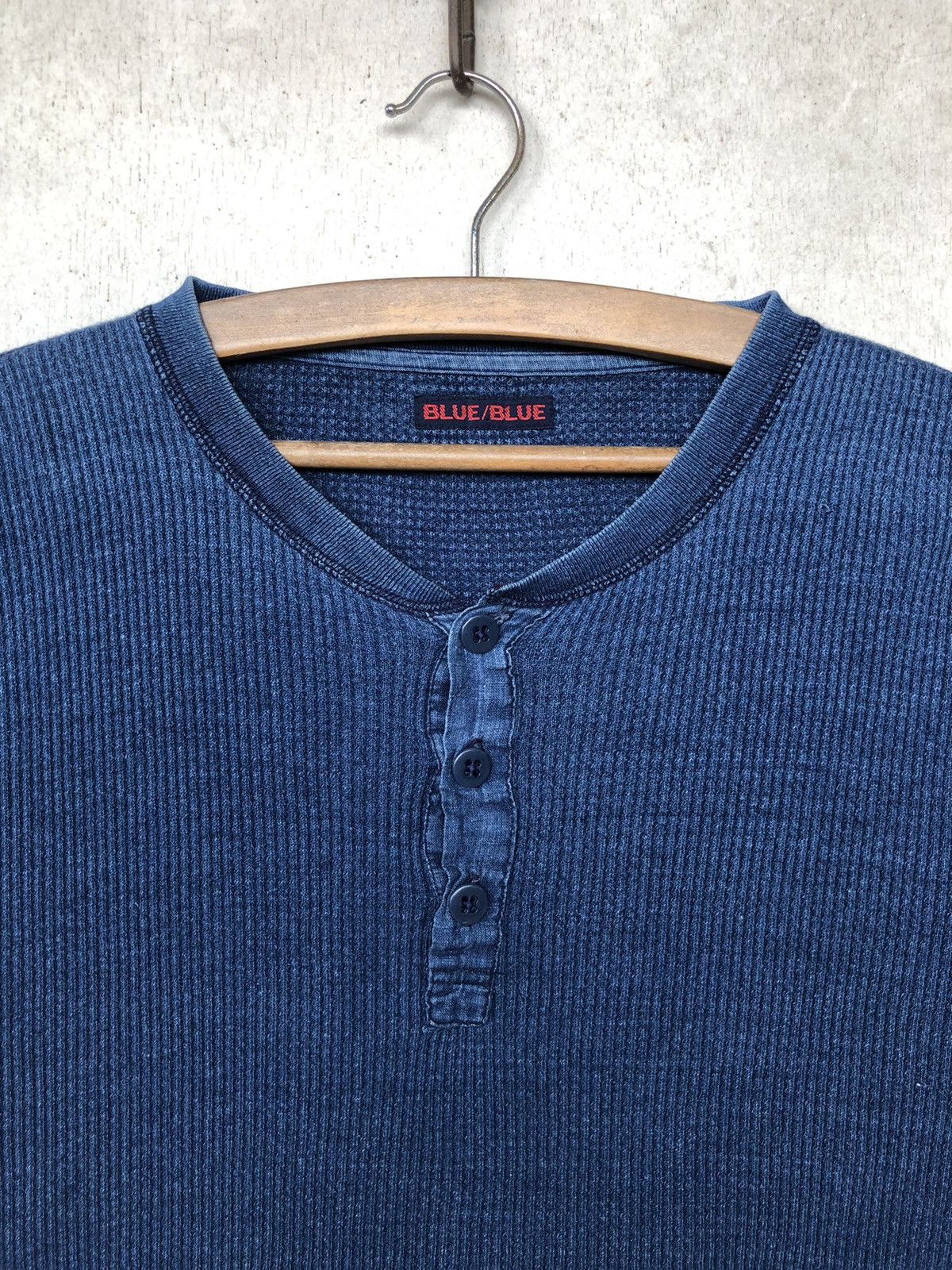 Blue Blue Japan 1990s Blue Blue 🇯🇵 Indigo Dyed Oversized Waffle Sweater Size US L / EU 52-54 / 3 - 6 Thumbnail