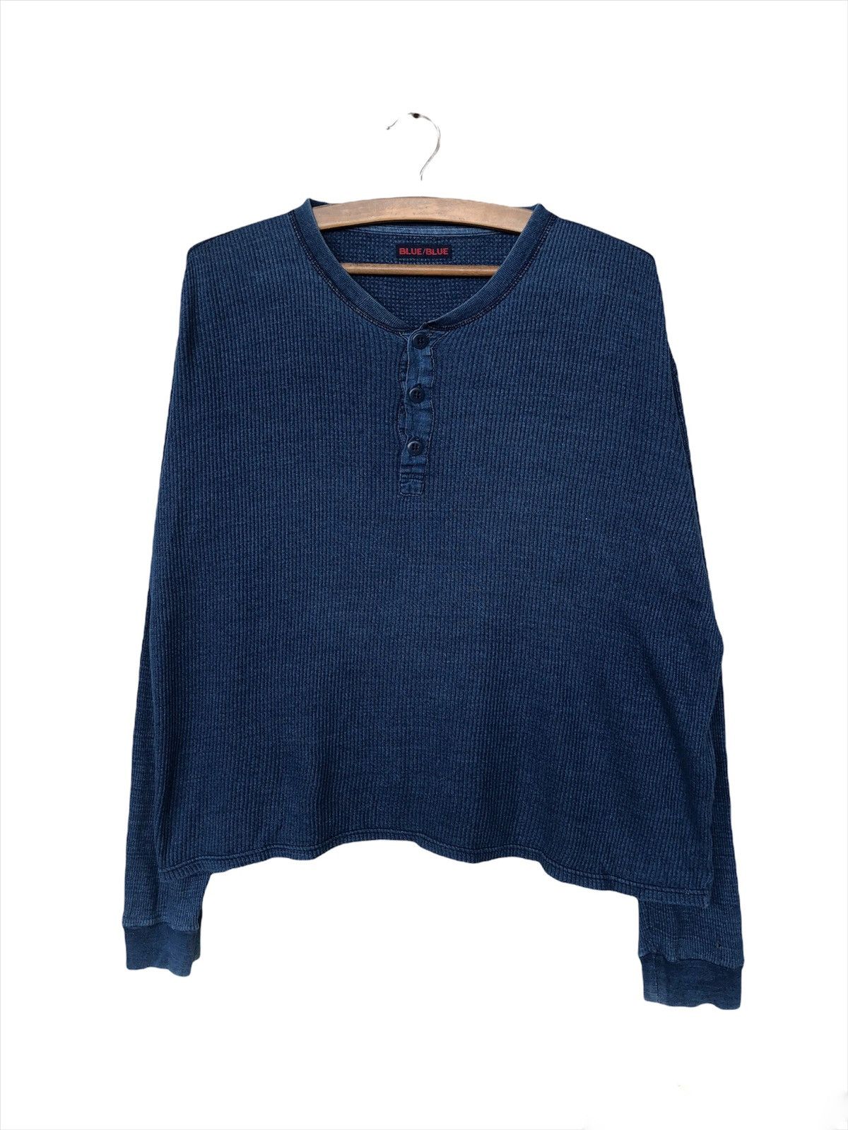 Blue Blue Japan 1990s Blue Blue 🇯🇵 Indigo Dyed Oversized Waffle Sweater Size US L / EU 52-54 / 3 - 3 Thumbnail