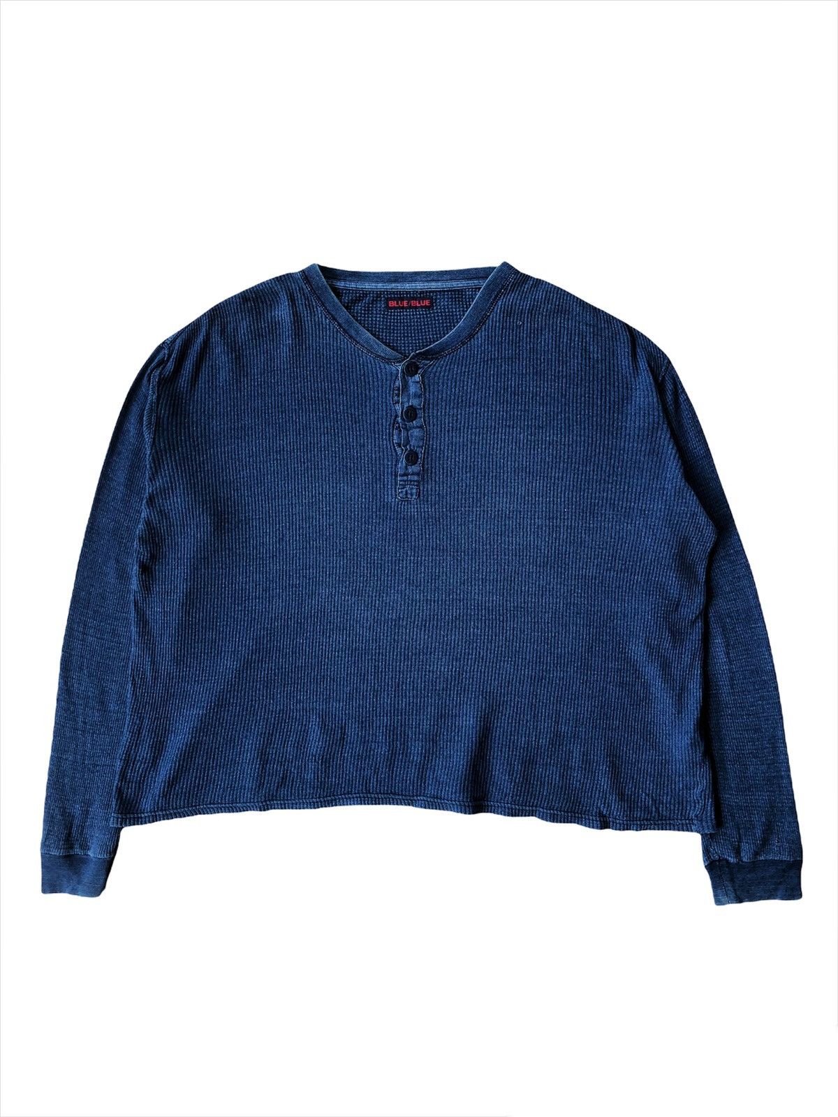 Blue Blue Japan 1990s Blue Blue 🇯🇵 Indigo Dyed Oversized Waffle Sweater Size US L / EU 52-54 / 3 - 2 Thumbnail