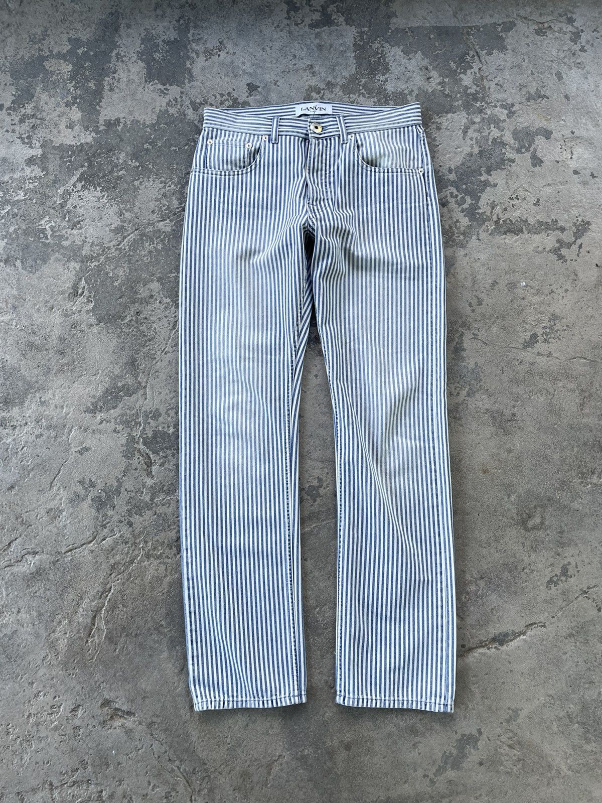 image of Lanvin Striped Hickory Jeans in Blue, Men's (Size 30)