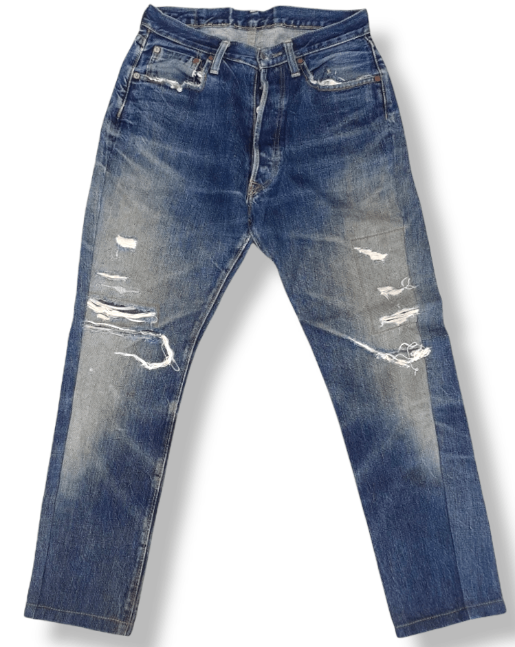 Denime × Vintage Vintage Denime Distressed Leather tab altered Slimfit Japan Size US 30 / EU 46 - 1 Thumbnail