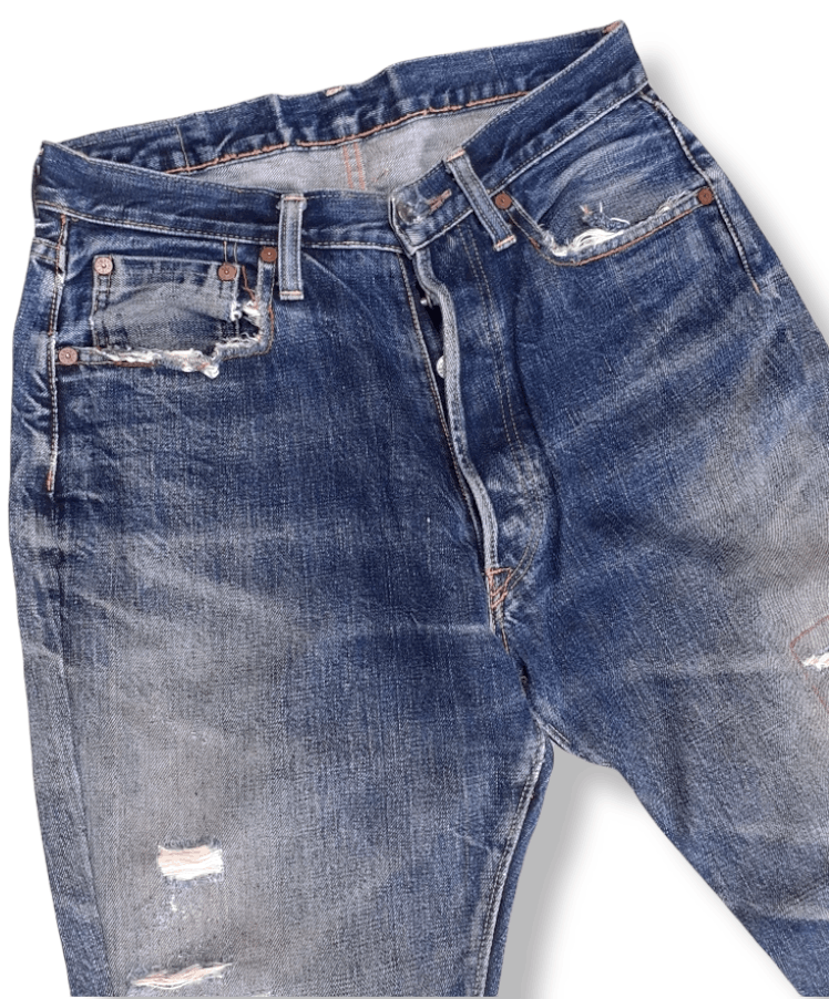 Denime × Vintage Vintage Denime Distressed Leather tab altered Slimfit Japan Size US 30 / EU 46 - 2 Thumbnail
