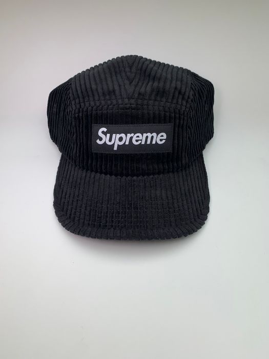 SUPREME CORDUROY CAMP CAP HAT BLACK SS22