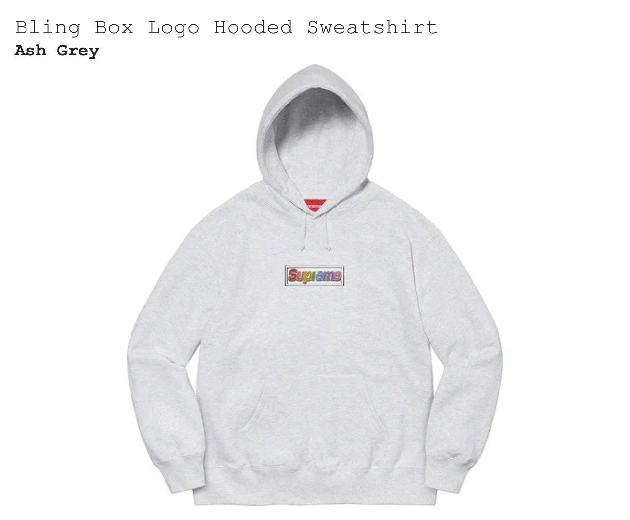 Supreme Supreme Bling Box Logo Hooded Sweatshirt Ash Grey XL | Grailed