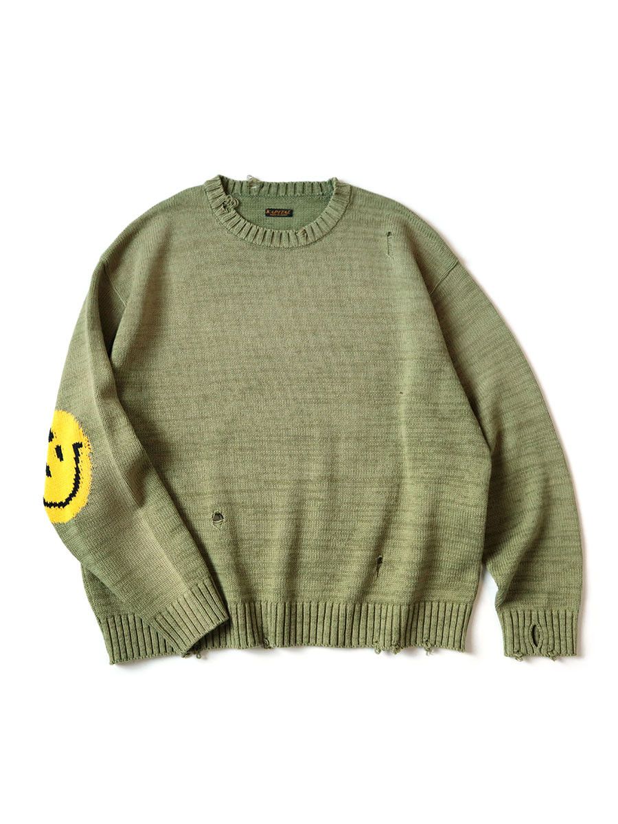 Kapital Kapital Rainbow Smile Patch Knit Damaged Sweater | Grailed