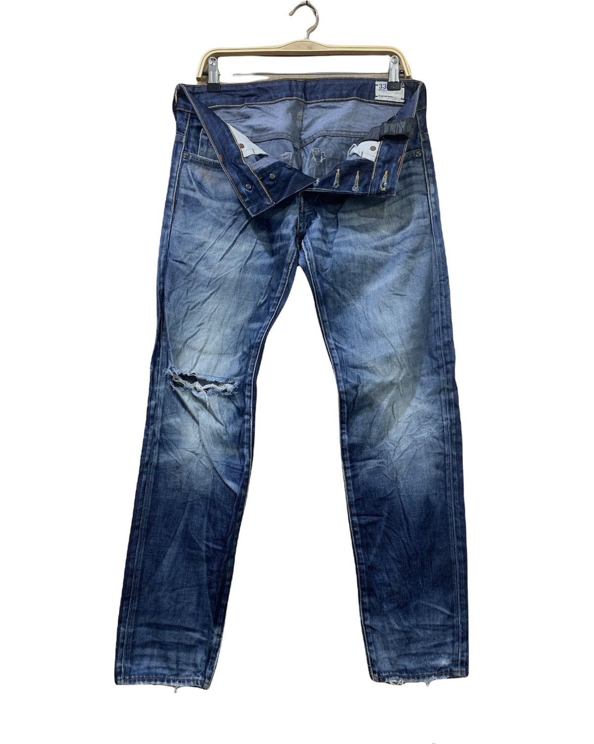 G-Star G STAR RAW 3301 Rare Stonewash Indigo Distressed Denim Jeans Size US 33 - 3 Thumbnail