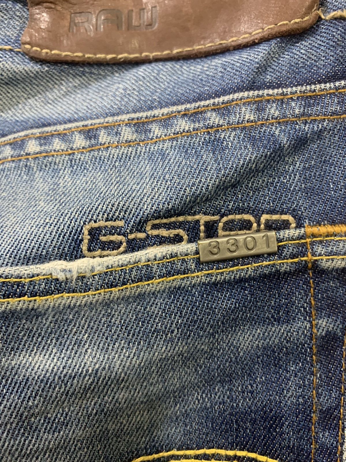 G-Star G STAR RAW 3301 Rare Stonewash Indigo Distressed Denim Jeans Size US 33 - 16 Thumbnail