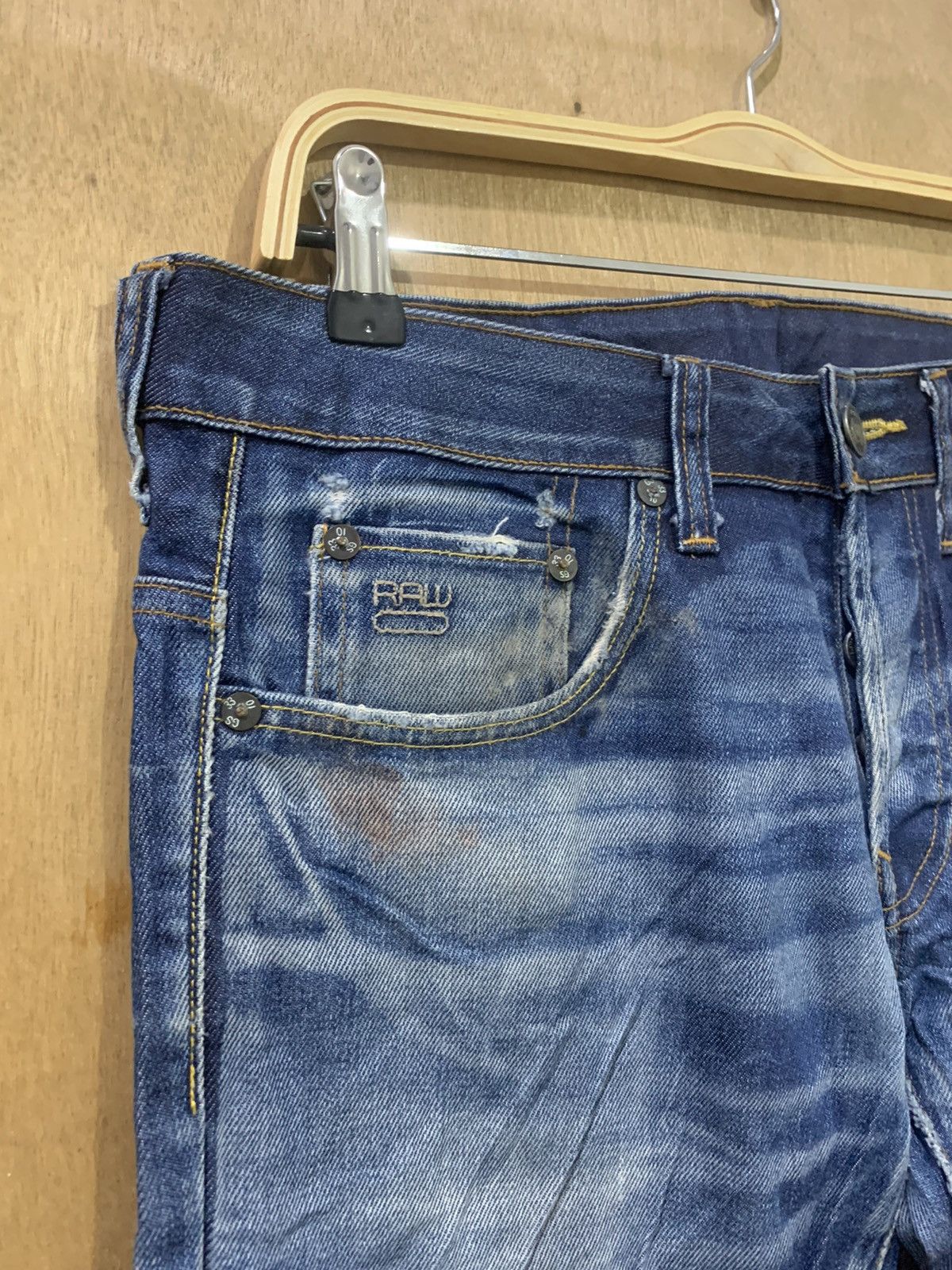 G-Star G STAR RAW 3301 Rare Stonewash Indigo Distressed Denim Jeans Size US 33 - 6 Thumbnail