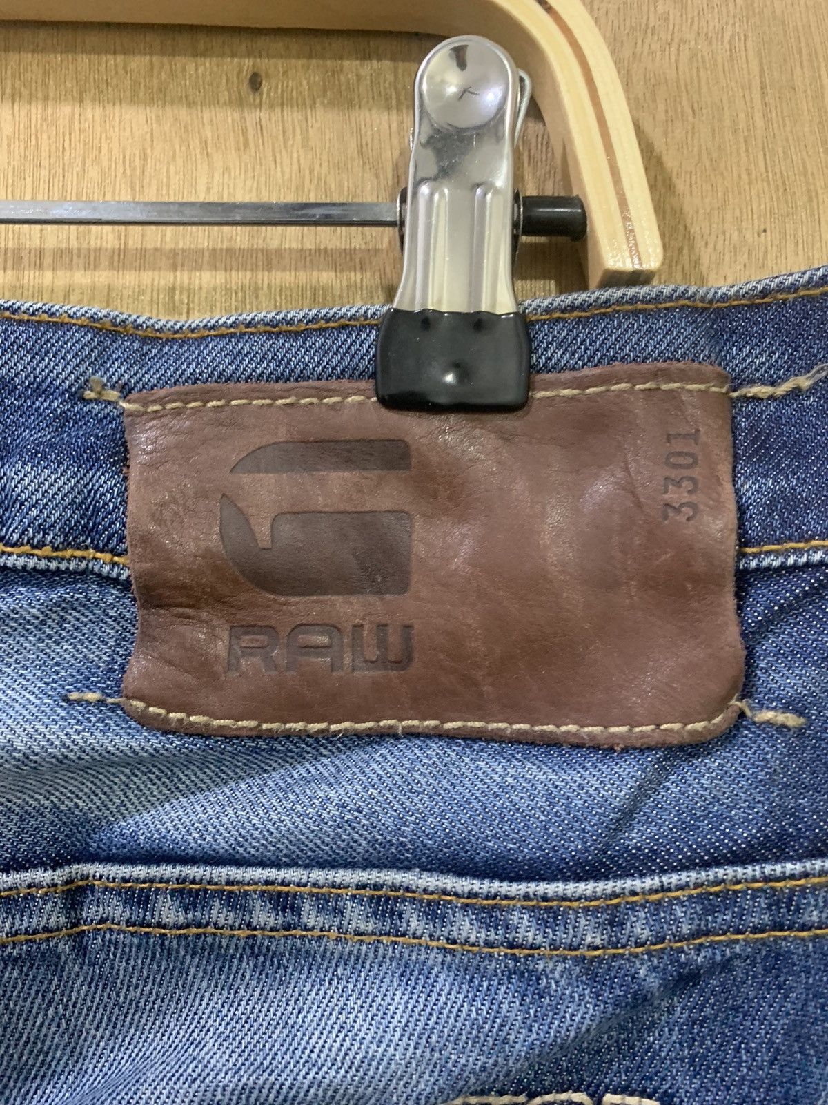 G-Star G STAR RAW 3301 Rare Stonewash Indigo Distressed Denim Jeans Size US 33 - 18 Thumbnail