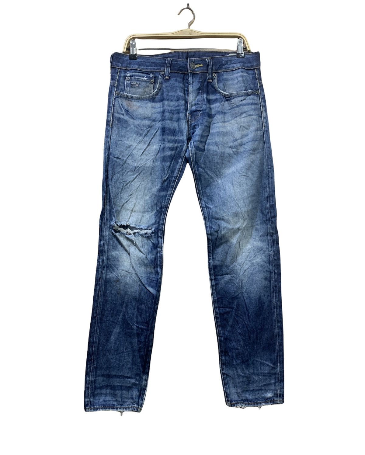 G-Star G STAR RAW 3301 Rare Stonewash Indigo Distressed Denim Jeans Size US 33 - 1 Thumbnail