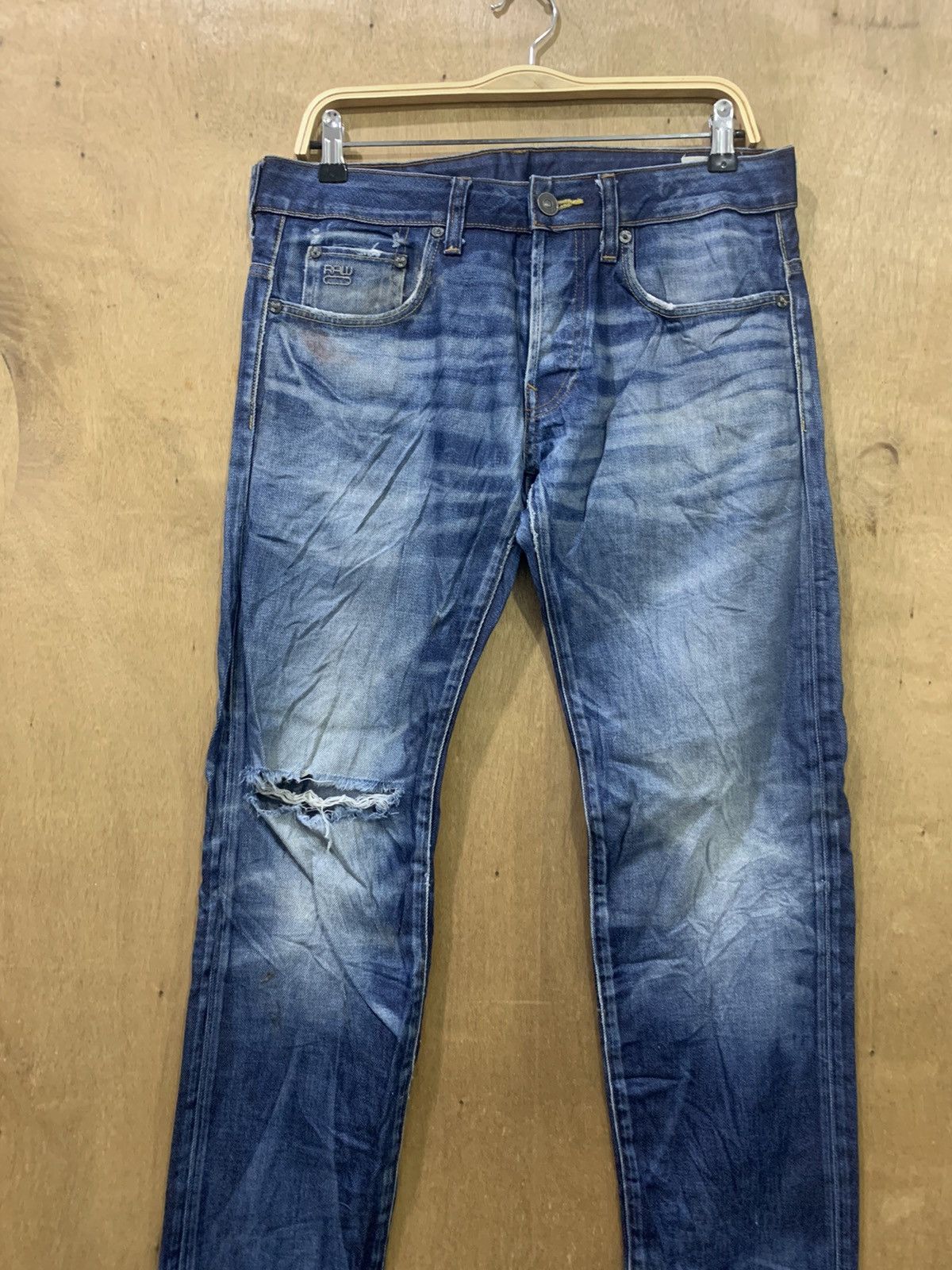 G-Star G STAR RAW 3301 Rare Stonewash Indigo Distressed Denim Jeans Size US 33 - 4 Thumbnail