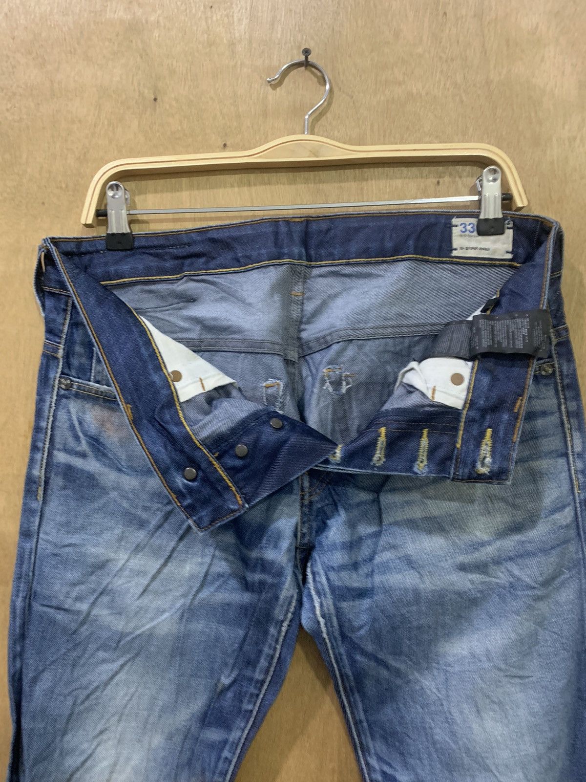 G-Star G STAR RAW 3301 Rare Stonewash Indigo Distressed Denim Jeans Size US 33 - 19 Thumbnail