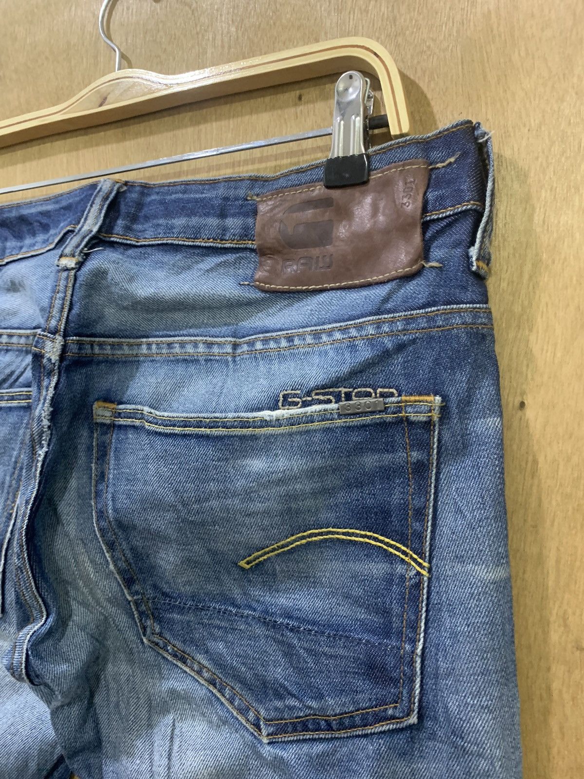 G-Star G STAR RAW 3301 Rare Stonewash Indigo Distressed Denim Jeans Size US 33 - 15 Thumbnail