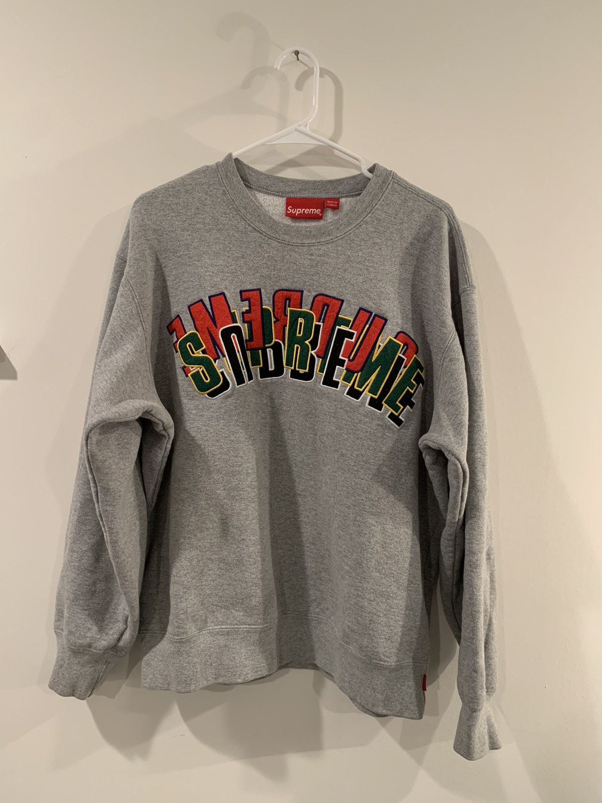 Supreme *LOWEST* Supreme Stacked Arc Logo Crewneck Grey | Grailed