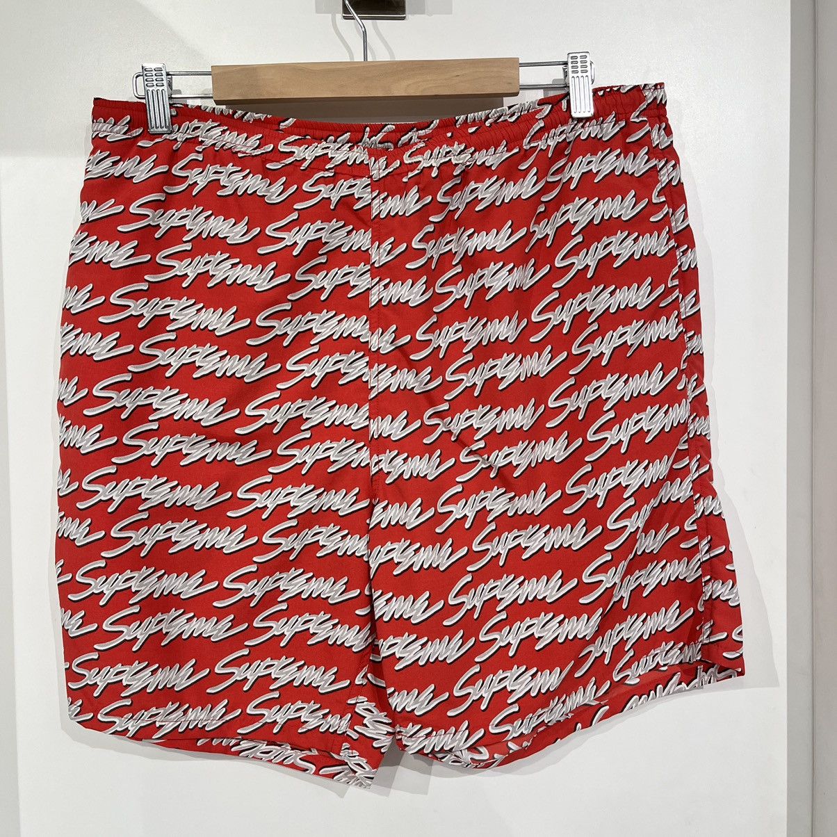 Supreme Supreme Logo Appliqué Water Shorts Red SMALL | Grailed