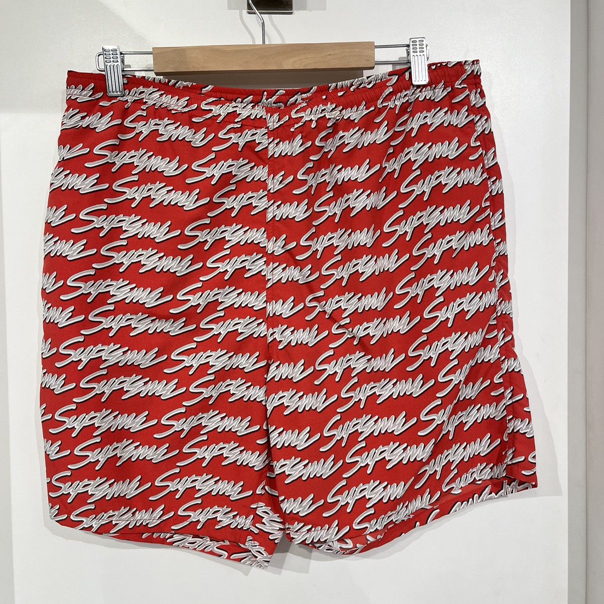 Supreme Supreme Signature Script Logo Swimwear Red | Grailed