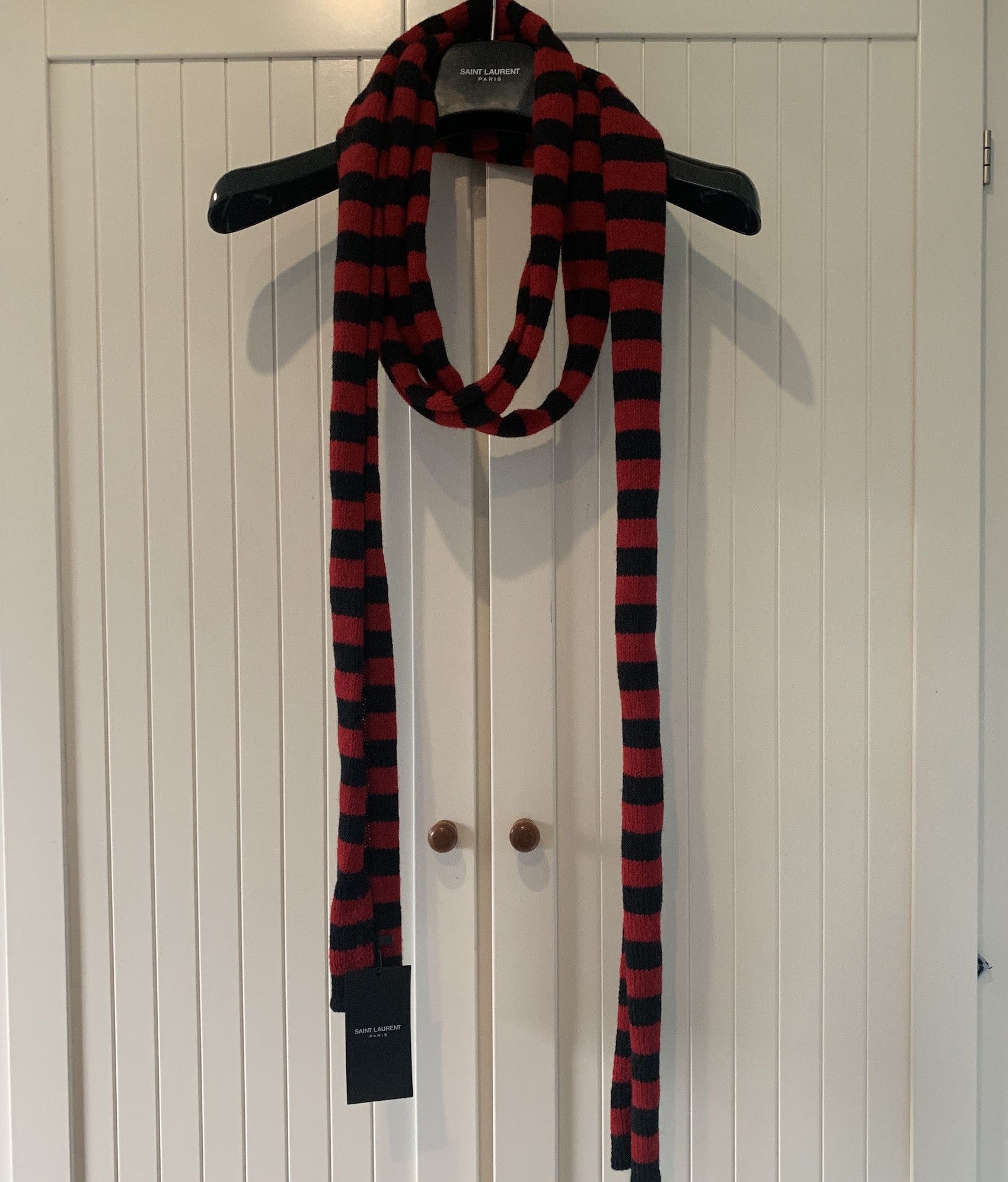 Hedi Slimane × Saint Laurent Paris FW'15 Red and Black Striped Extra Long Scarf Size ONE SIZE - 2 Thumbnail