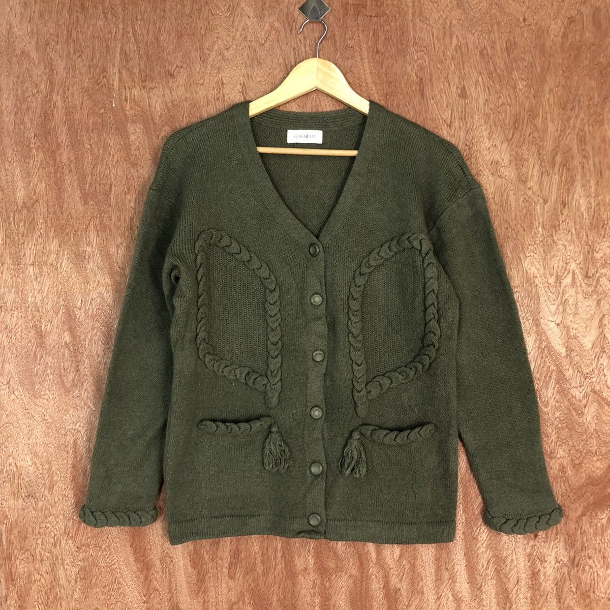 Homespun Knitwear × Japanese Brand DLL Lemorais Green Multipocket cable Knitwear #c585 Size US M / EU 48-50 / 2 - 1 Thumbnail