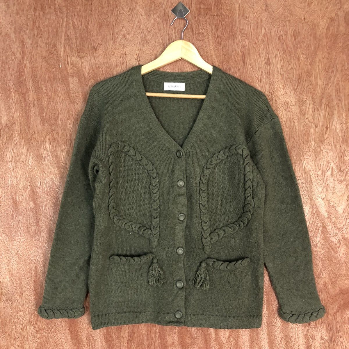 Homespun Knitwear × Japanese Brand DLL Lemorais Green Multipocket cable Knitwear #c585 Size US M / EU 48-50 / 2 - 3 Thumbnail