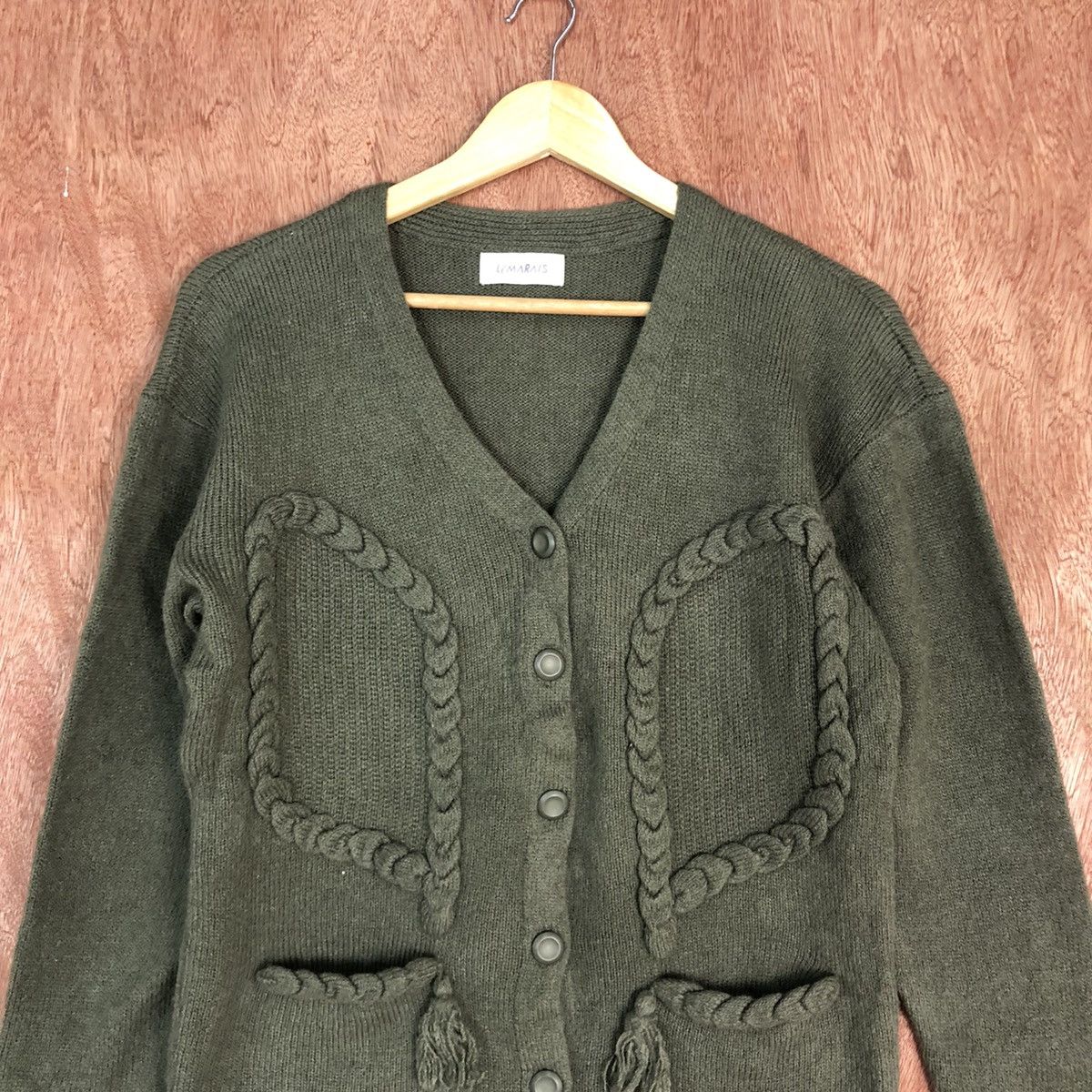 Homespun Knitwear × Japanese Brand DLL Lemorais Green Multipocket cable Knitwear #c585 Size US M / EU 48-50 / 2 - 8 Thumbnail