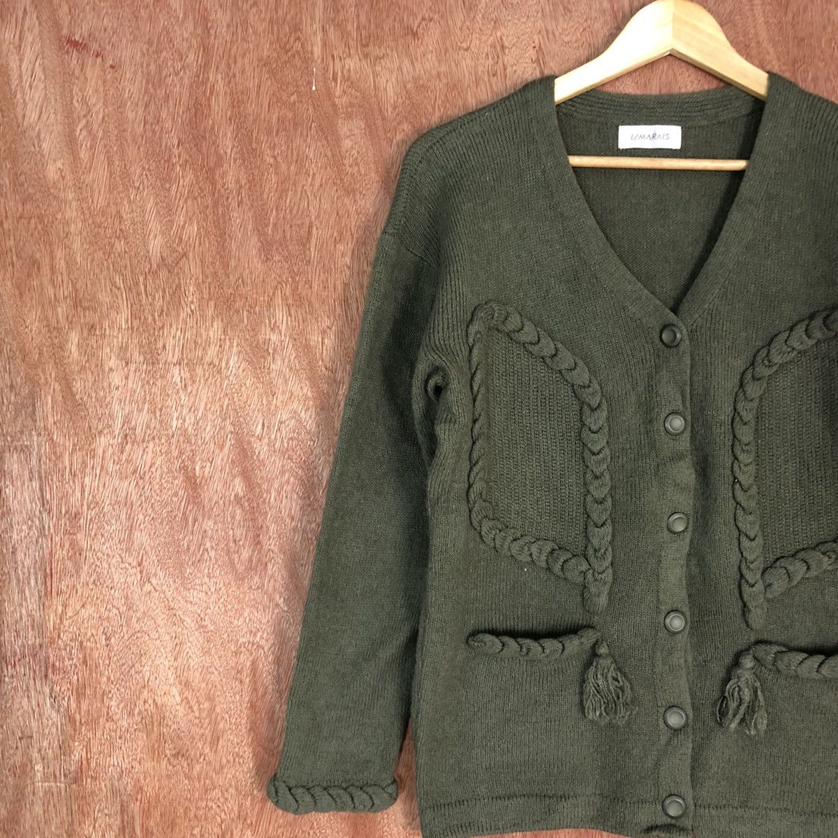 Homespun Knitwear × Japanese Brand DLL Lemorais Green Multipocket cable Knitwear #c585 Size US M / EU 48-50 / 2 - 7 Thumbnail