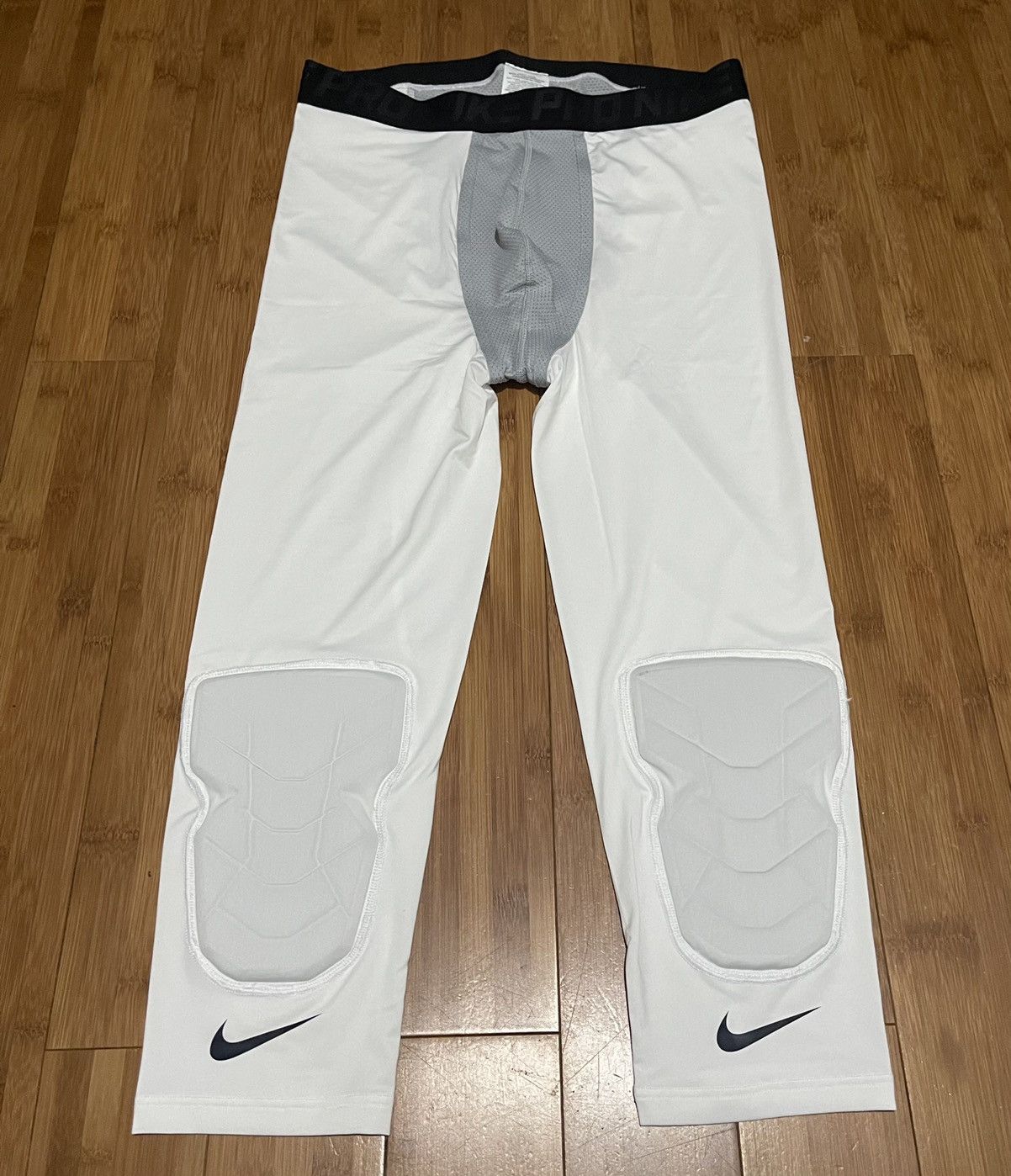 Nike, Pants, Nike Pro Hyperstrong X Nba Basketball Tights 34 Length White  Gray Padded Large