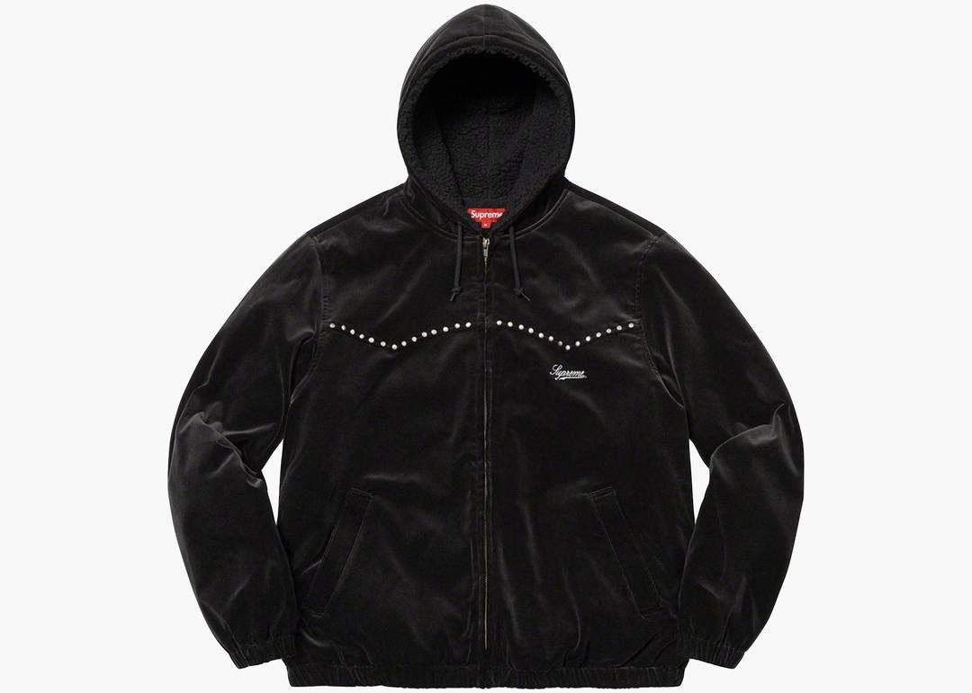 Supreme Studded Velvet Hooded Work Jacket Black Large - Heavy Coats